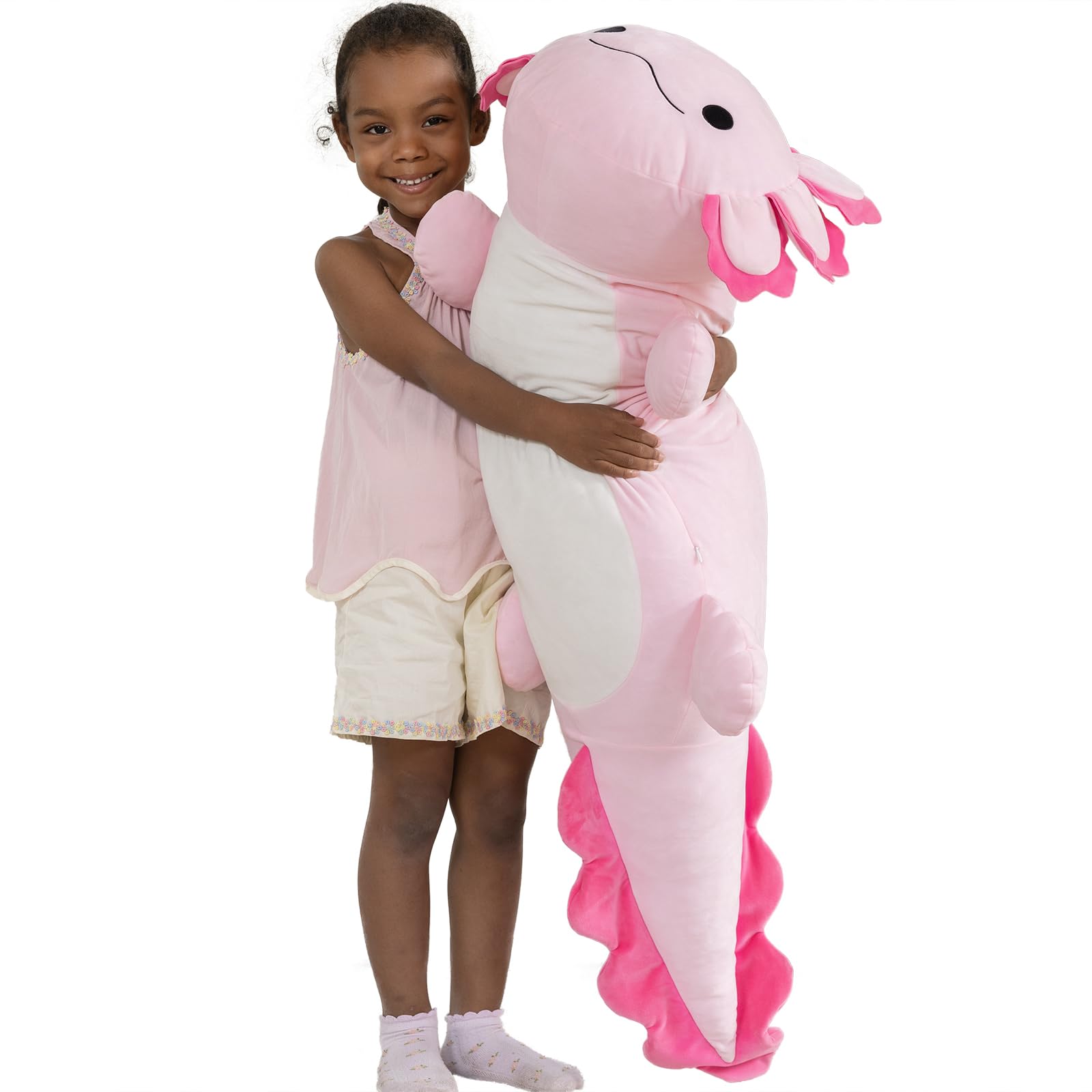 MaoGoLan 47" Giant Axolotl Stuffed Animal,Ultra Soft Salamander Kids Body Pillow Plush,4 Feet Jumbo Throw Pillow Plushie for Axolotl Lover,Home Decor,Gifts