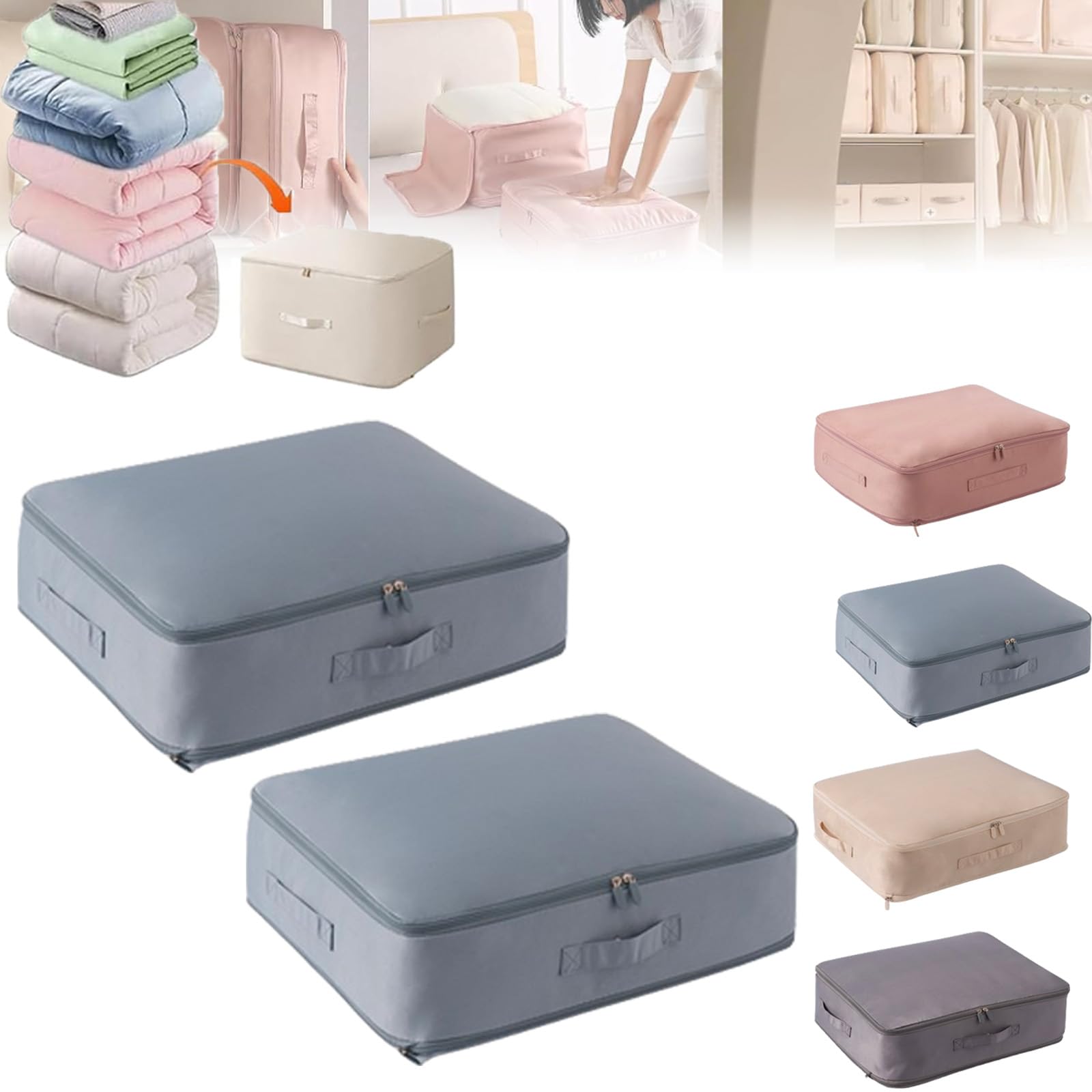 Ultra Organizador de autocompresión que ahorra espacio para almacenamiento de edredones, ropa, mantas (azul 2 piezas, pequeño)