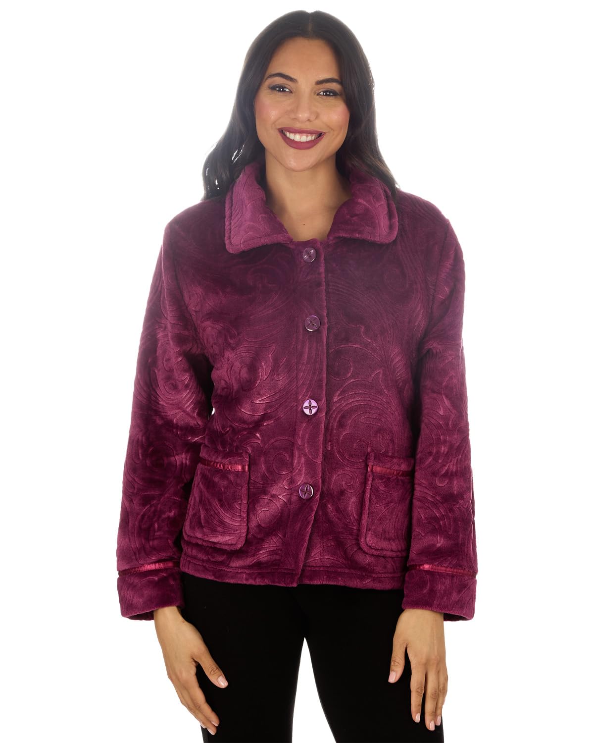 Slumber Hut Women's Burgundy Embossed Button Bed Jacket 34B2112 22-24