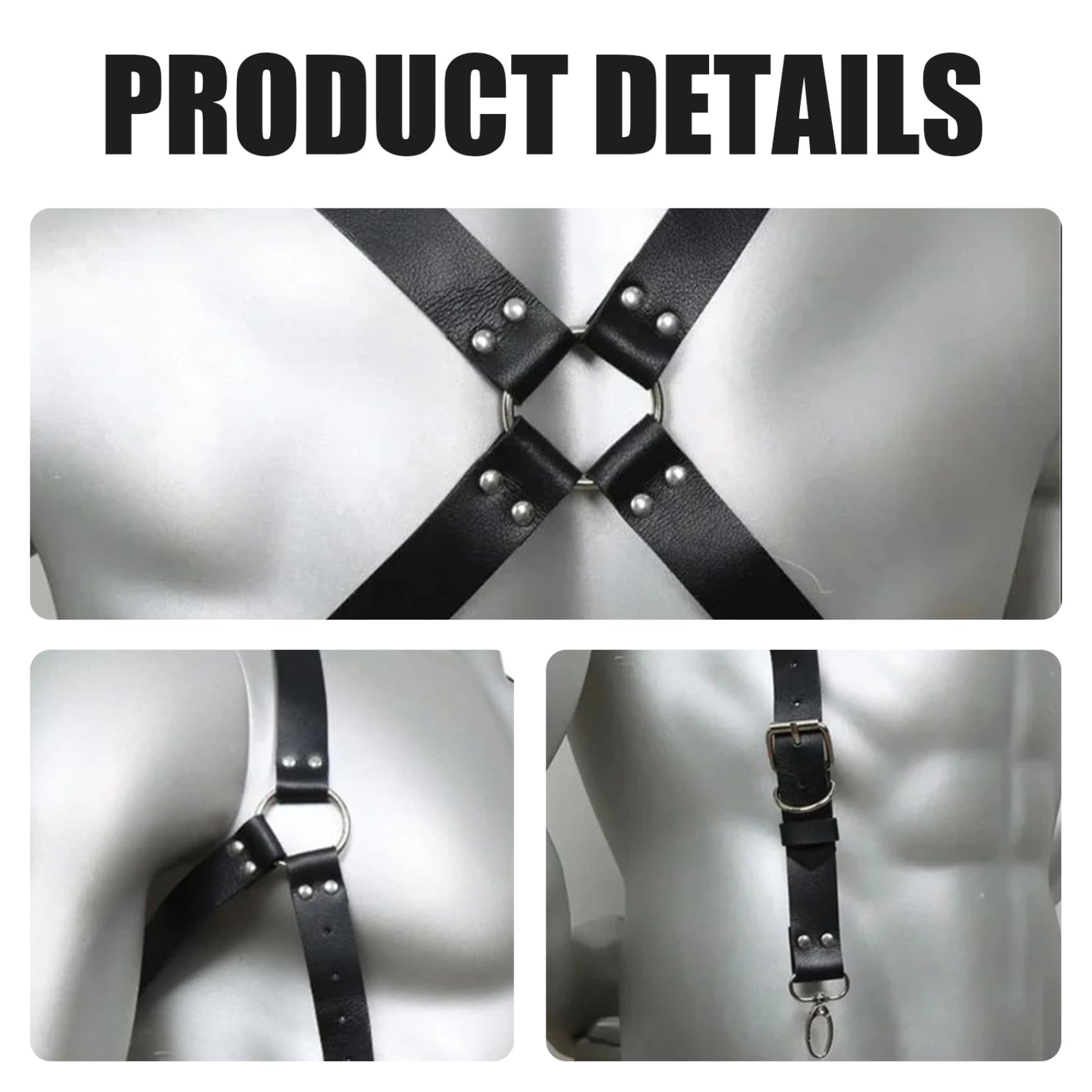 Imbracatura da uomo Imbracatura toracica regolabile sexy Pelle PU nera con clip Corpo resistente per camicie da uomo, spettacoli in discoteca e altro, Pelle