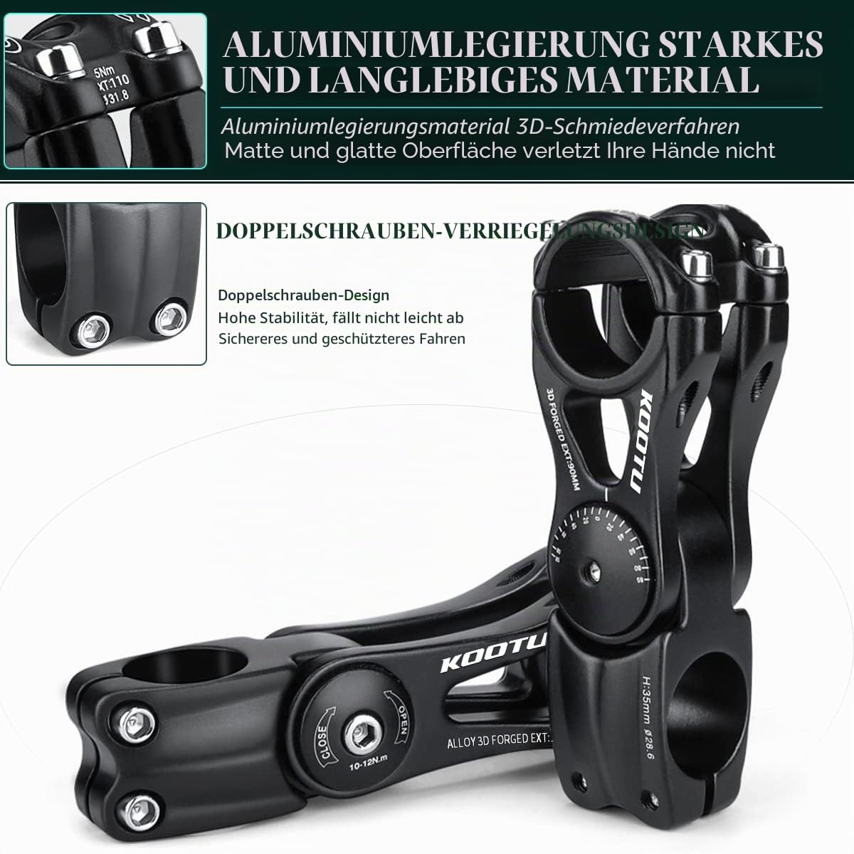KOOTU Fahrradlenker Vorbau, 28.6mm 31.8mm Fahrrad Lenker Extender Aluminium Sechseckiges Lochdesign 85 Grad Einstellbarer Lenkervorbau Riser Fahrradlenker für Mountainbike Rennrad BMX MTB