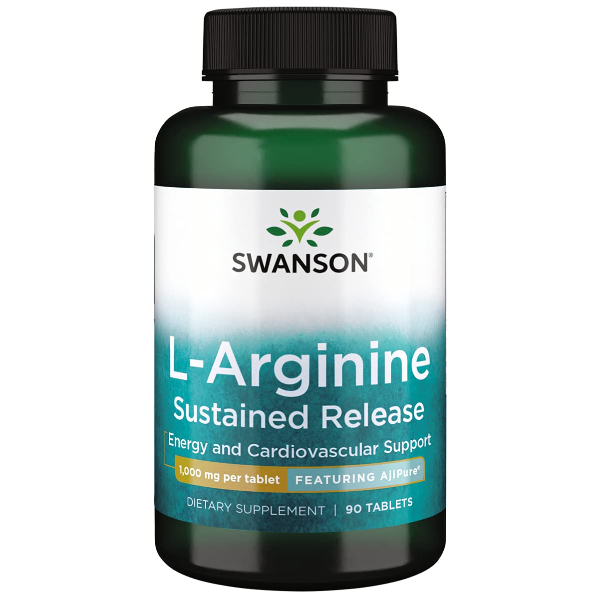 Swanson L-Arginine Sustained Release AjiPure 1000 mg, 90 Tablets | Pharmaceutical-Grade Sustained-Release L-Arginine Delivering Everyday Heart Health Support over 8 Hours