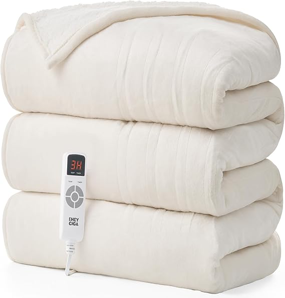 EHEYCIGA Heated Blanket Electric Blanket Full Size - Heating Blanket with 9 Heating Levels & 10 Hours Auto Off, Soft Cozy Sherpa Washable Blanket with Fast Heating, 72 x 84 Inches