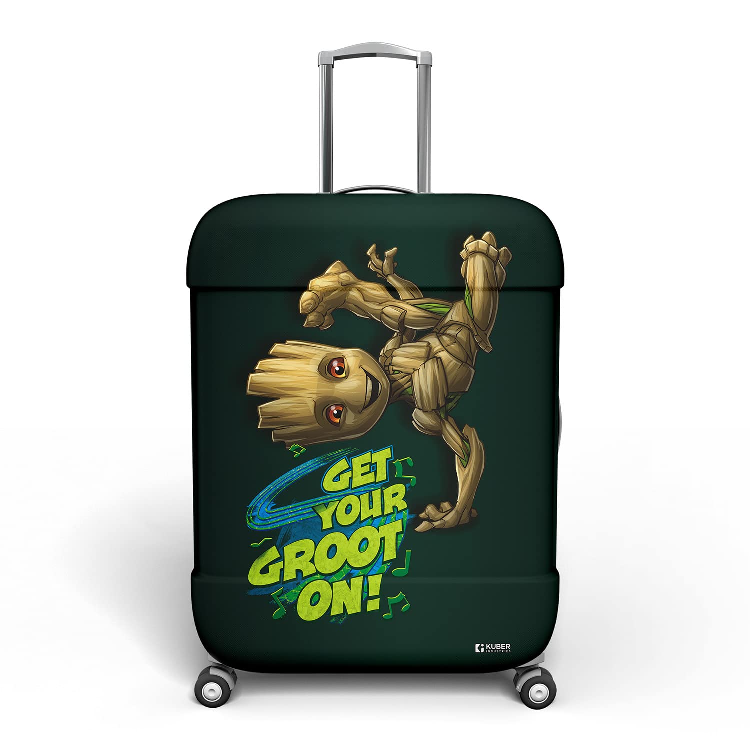 Kuber IndustriesHeart Home Marvel I Am Groot Luggage Cover | Polyester Travel Suitcase Cover | Washable | Stretchable Suitcase Protector | 18-22 Inch | Small | Green