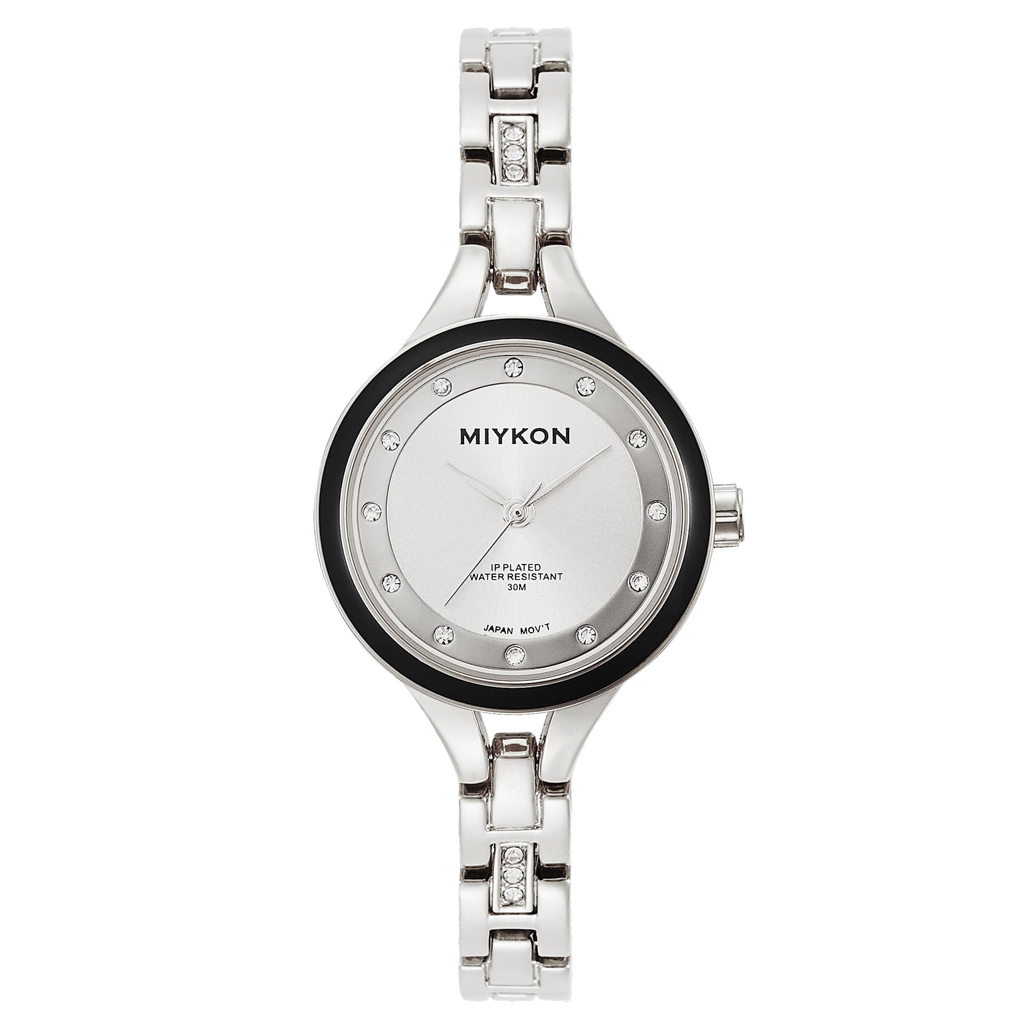 Miykon Silber- und Gold-Uhren für Damen, kleine zierliche Damenuhr mit echten Kristallen, ionenpoliertes Damen-Schmuckarmband, kratzfestes Glas, japanisches Quarz, 30,5 m wasserdicht, Silbernes