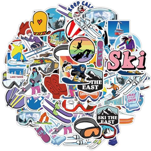 Ski-Aufkleber | 50 Stück Winter-Ski-Sport Wasserdichte Vinyl-Sticker für Helm, Snowboard, Trinkflaschen, Fahrrad, Laptop, Kühlschrank, Koffer, Computer, Handy, Bike
