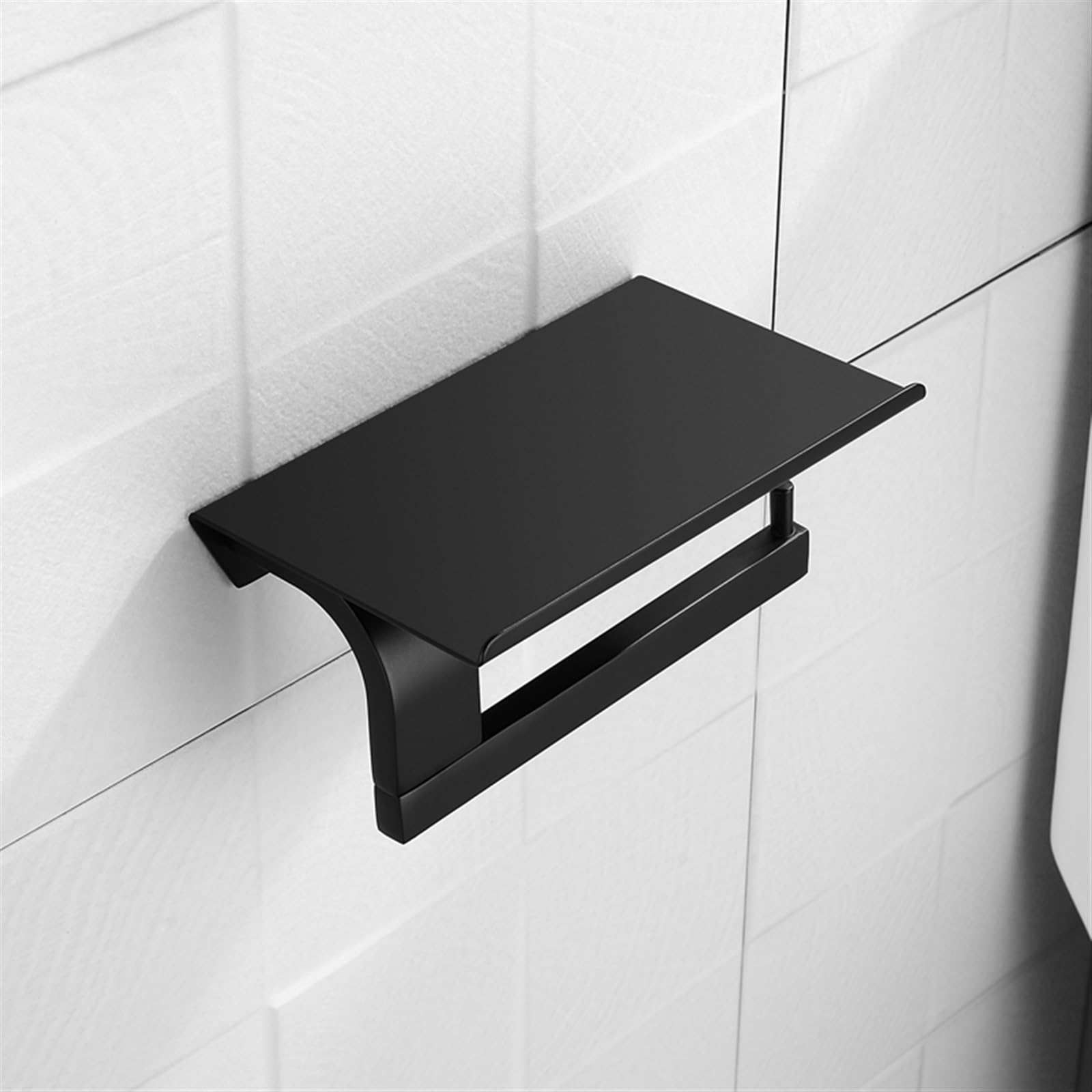 Stały uchwyt na papier toaletowy, Toilet Paper Holder Black Stainless Steel Bathroom Wall Mount Mobile Phone Shelf