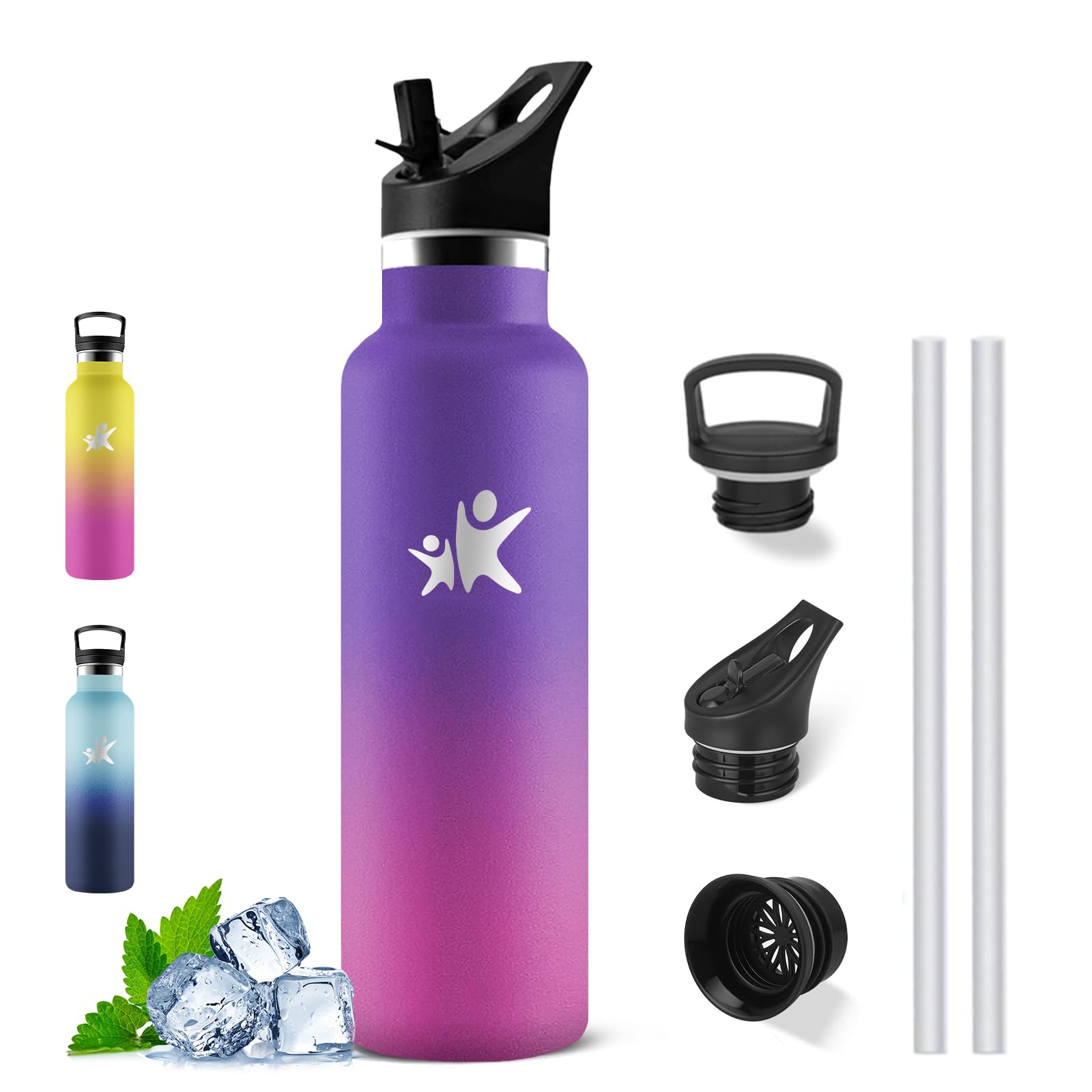 Mujigaga Insulated Water Bottle, 750 ml Water Bottle, Leakless, Drinking Bottles with Straw BPA-Free, Stainless Steel Water Bottles, Vacuum Insulation, Thermal Bottles for Cold or Hot Drinks