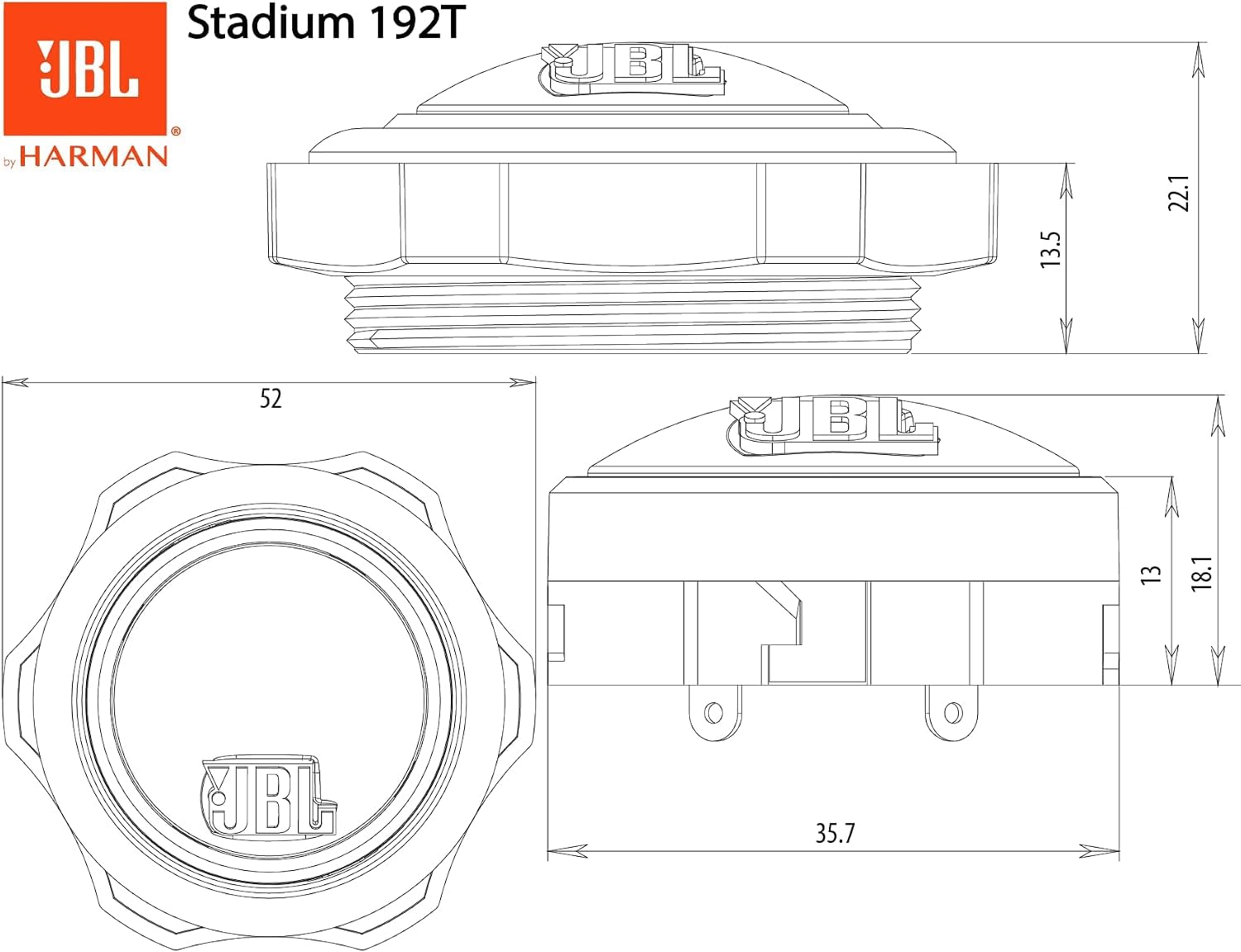 JBL Stadium 192T Tweeter głośniki samochodowe - precyzyjny głośnik wysokotonowy 3/4" firmy Harman Kardon (1 para) 150 W - czarny