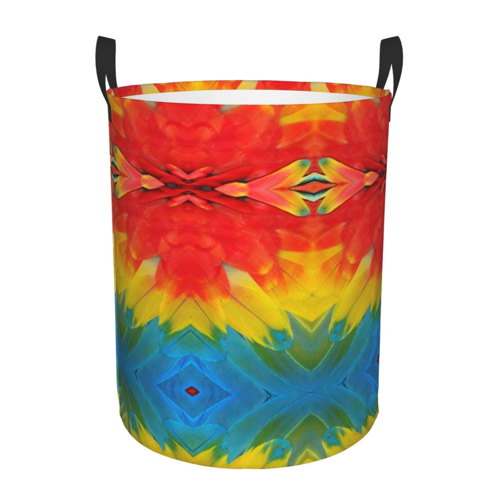 M Collapsible Round Fantastic Parrot Feather Print Laundry Hamper
