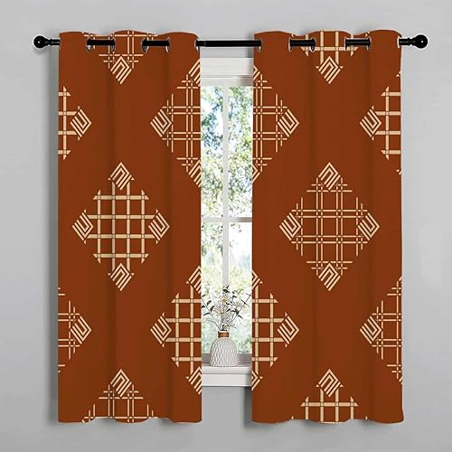 Curtains Grommet Brown Geometry Lattice Line Modern Wall Noise Blocker Cortinas para Separar Cuartos 72Inch Width by 72Inch Length,2 Panels