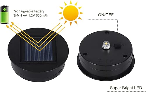 Miniatura 4 de EXCMARK Partes de luz solar tapas superiores con batería recargable para linternas solares (diámetro 2.4 pulgadas)