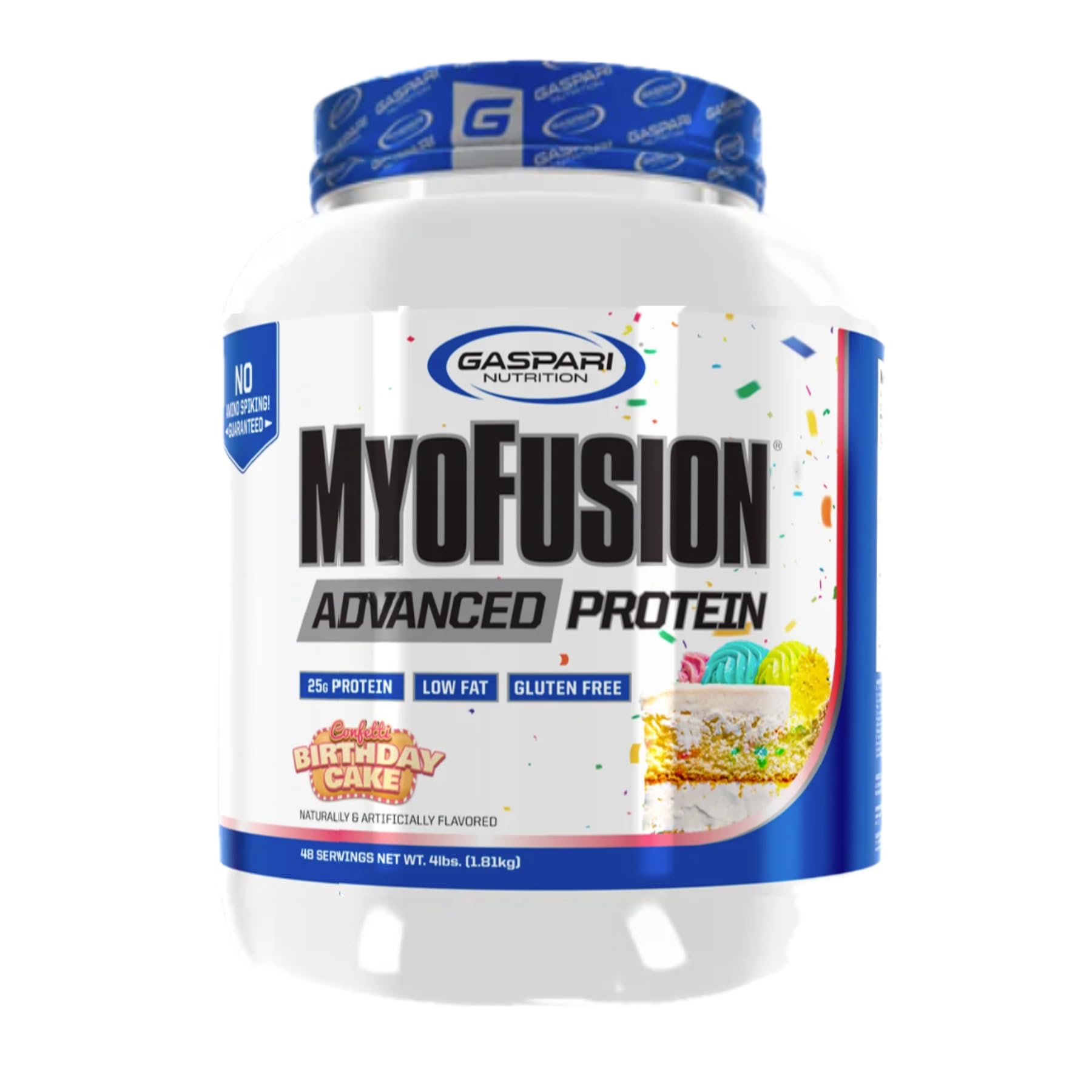 Gaspari Nutrition Myofusion Advanced Protein, Protein Blend with Whey Protein, Casein Protein and Isolate Protein, Low Fat and Gluten Free (Birthday Cake, 4 Pound)
