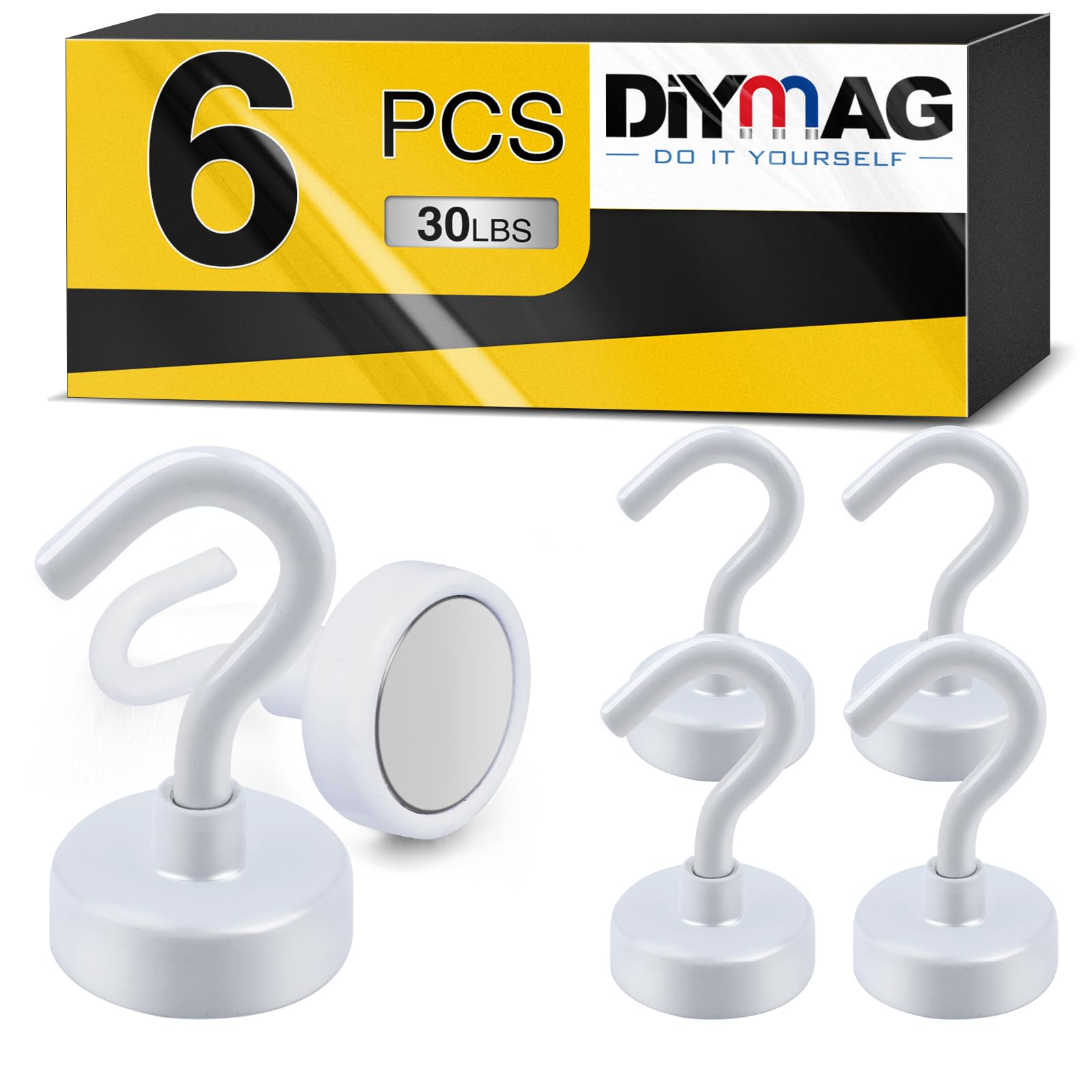 DIYMAG Magnetic Garage Hooks 6 Pack 30lbs 2026 Cruise Cabin Ship Essentials N52 Hook Heavy Duty Strong Magnets Fridge for Classroom Wall Mount Kitchen