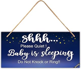 Baby Sleeping Sign for Front Door - Do Not Knock or Ring Hanging Sign Baby Door Sign Baby Room Hanging Wooden Decorative 11.8x5.9 inches