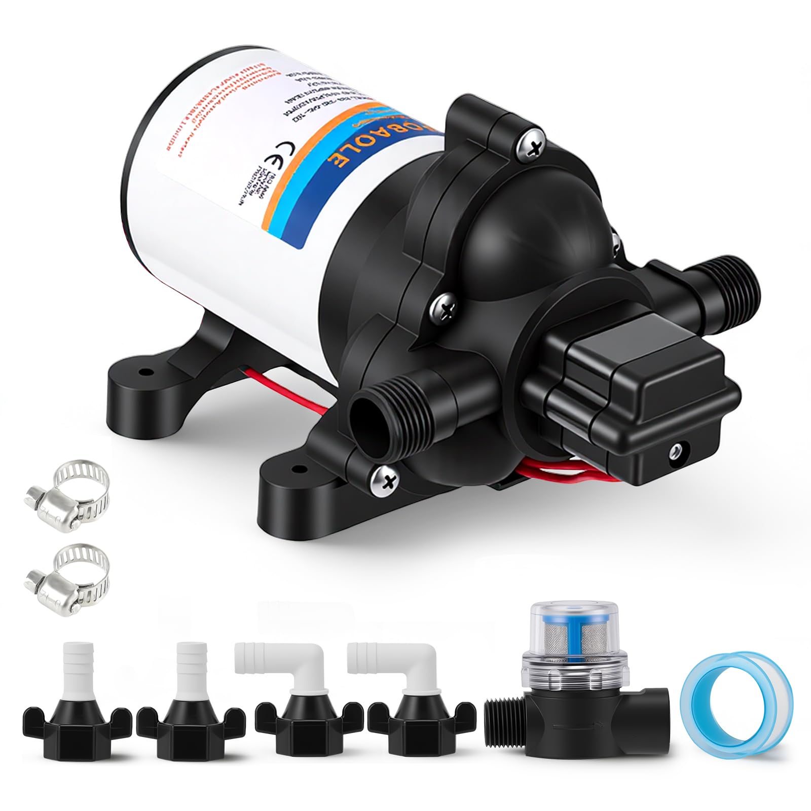 Caravan Water Pump 12V 3.5GPM 50PSI, Self Priming RV Diaphragm Pump with Heavy Duty Pressure Switch and Strainer, 12V DC Water Pump for RV, Boat, Marine, Yacht, Garden and Irrigation