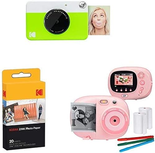 Kodak PRINTOMATIC - Cámara digital de impresión instantánea (verde), con papel extra y cámara de impresión instantánea para niños y videocámara con