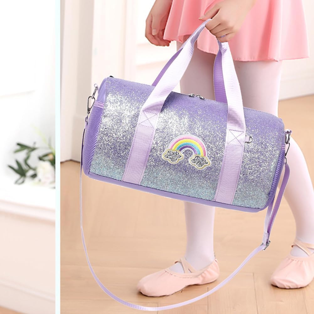 Tanztasche Mädchen Sporttasche Kinder Tasche Glitzer Balletttasche Schwimmtasche Lila