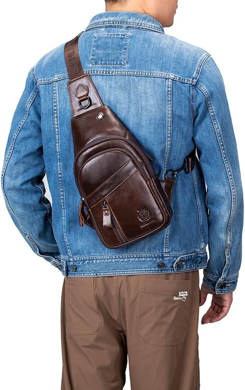 Genuine Leather Crossbody Bag for Men Casual Sling Chest Bag Men Sling Bags Man Bag Crossbody, Coffee - Image 7