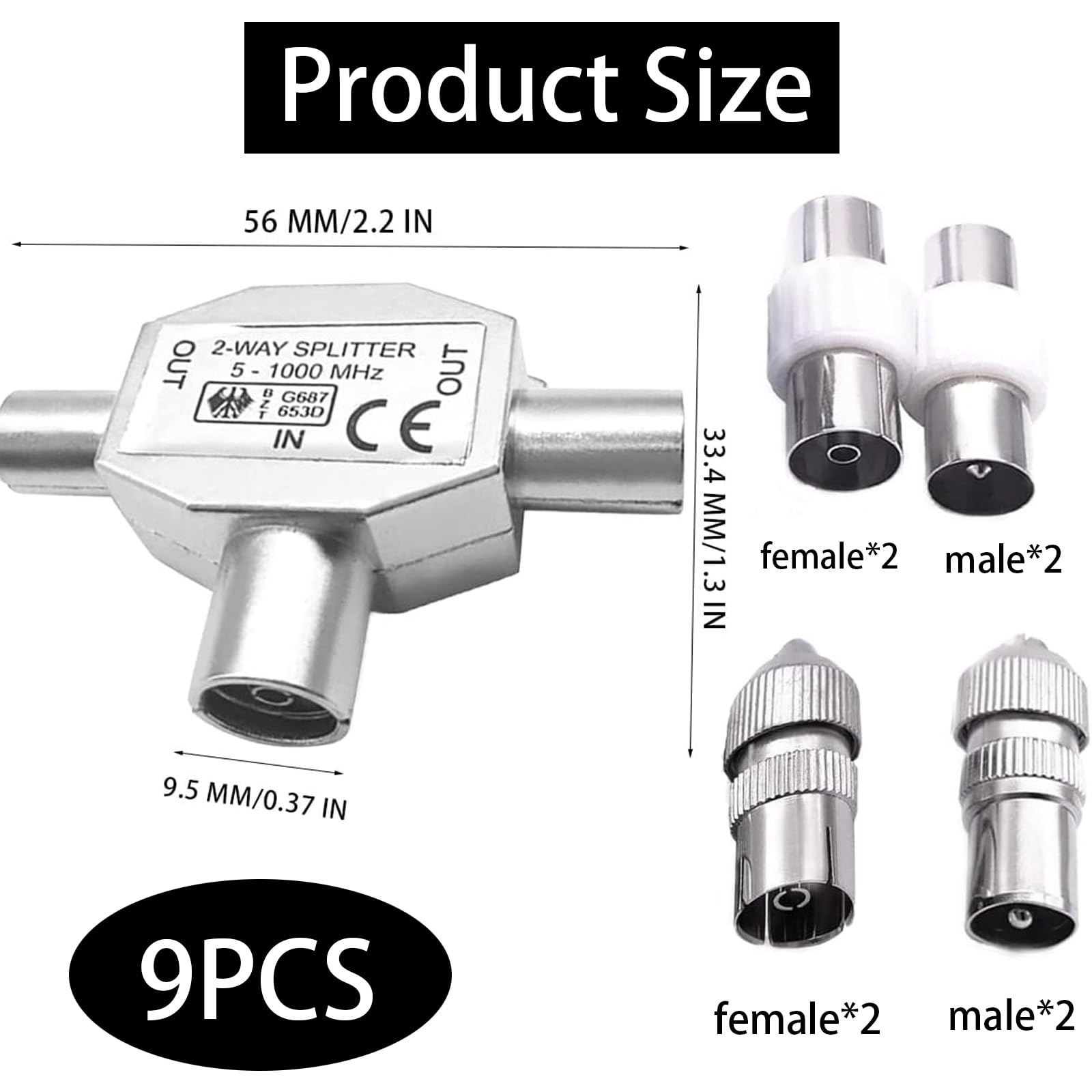 CSLGDMAI TV Aerial Splitter 2 Way, Coaxial TV Antenna Connector with Male and Female Connectors, Cable TV Coaxial Splitter - Image 2