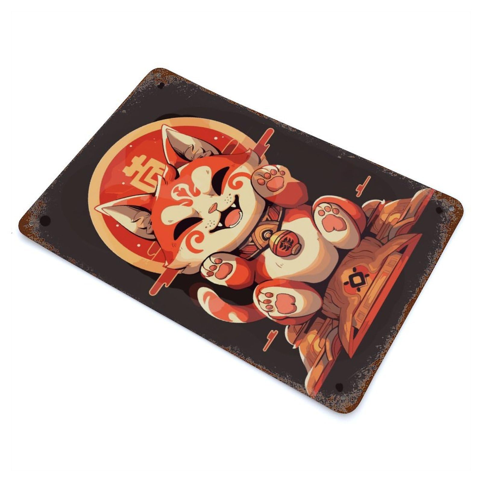 Lucky Maneki Neko Cat Art Vintage Metal Tin Sign 11.8"x7.9", Novelty Wall Decor for Garage, Pub Or Kitchen