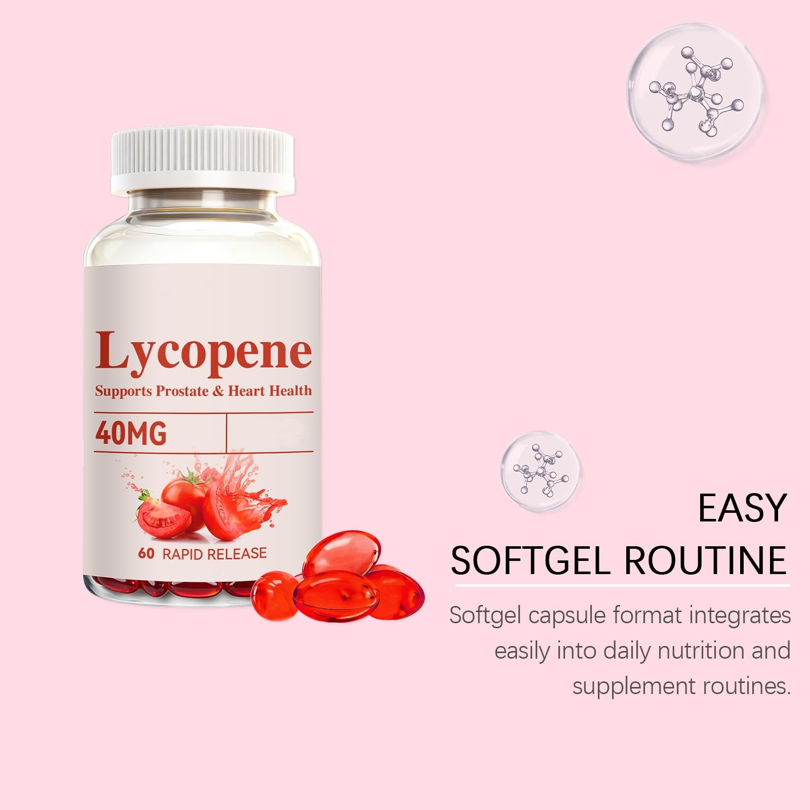 Lycopène 40 mg | Sans OGM | 2 mois d'approvisionnement, 60 comprimés