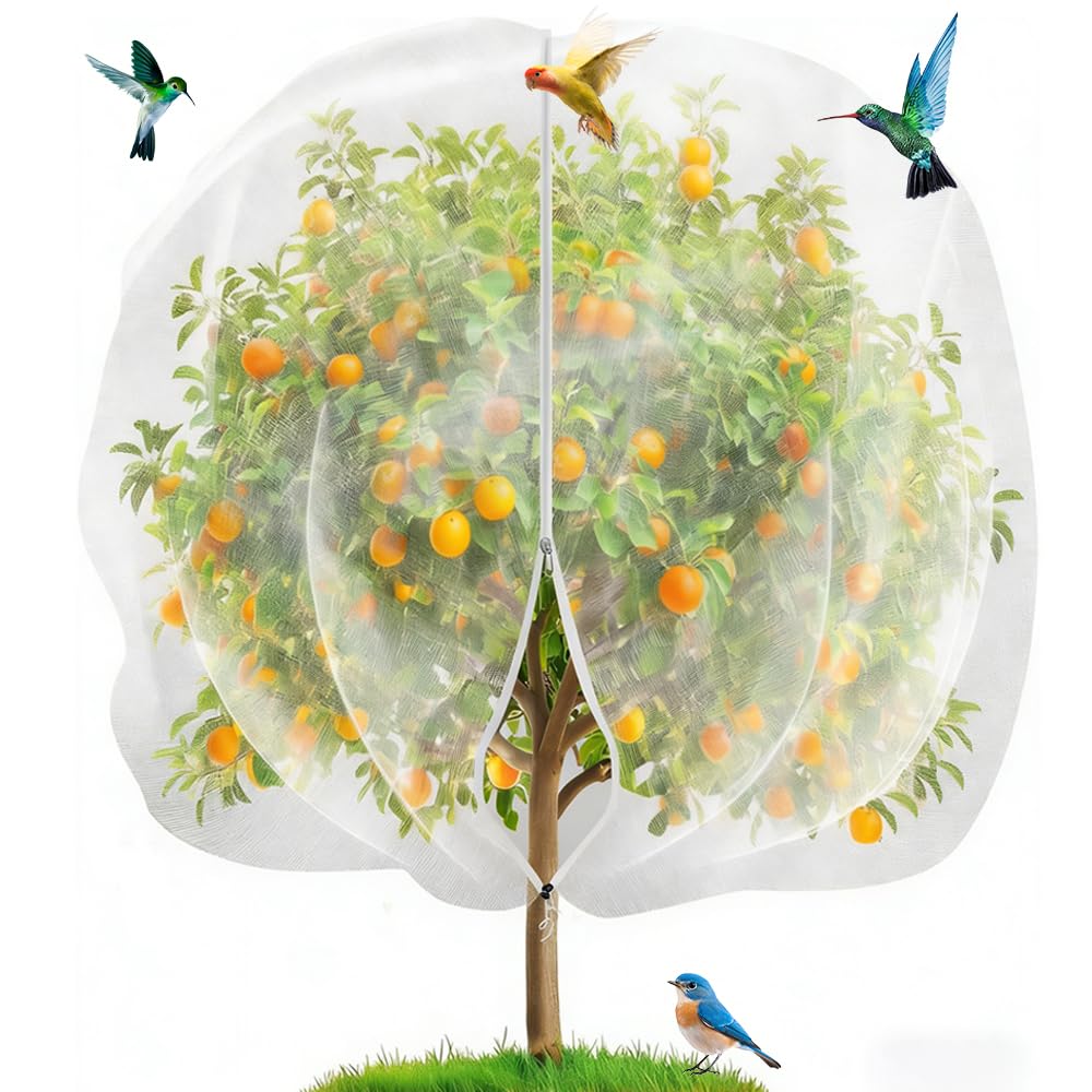 Jonuin Fruit Tree Netting, 180 x 180 cm Garden Netting Plant Cover with Zipper and Drawstring, Reusable Garden Insect Bird Barrier Netting Mesh for Vegetables, Fruit Trees, Blueberry Bush
