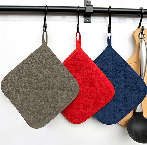 Miniatura 5 de meioro Paquete de 4 agarraderas para cocina resistentes al calor, almohadillas calientes 100% algodón, juego de soportes acolchados para ollas