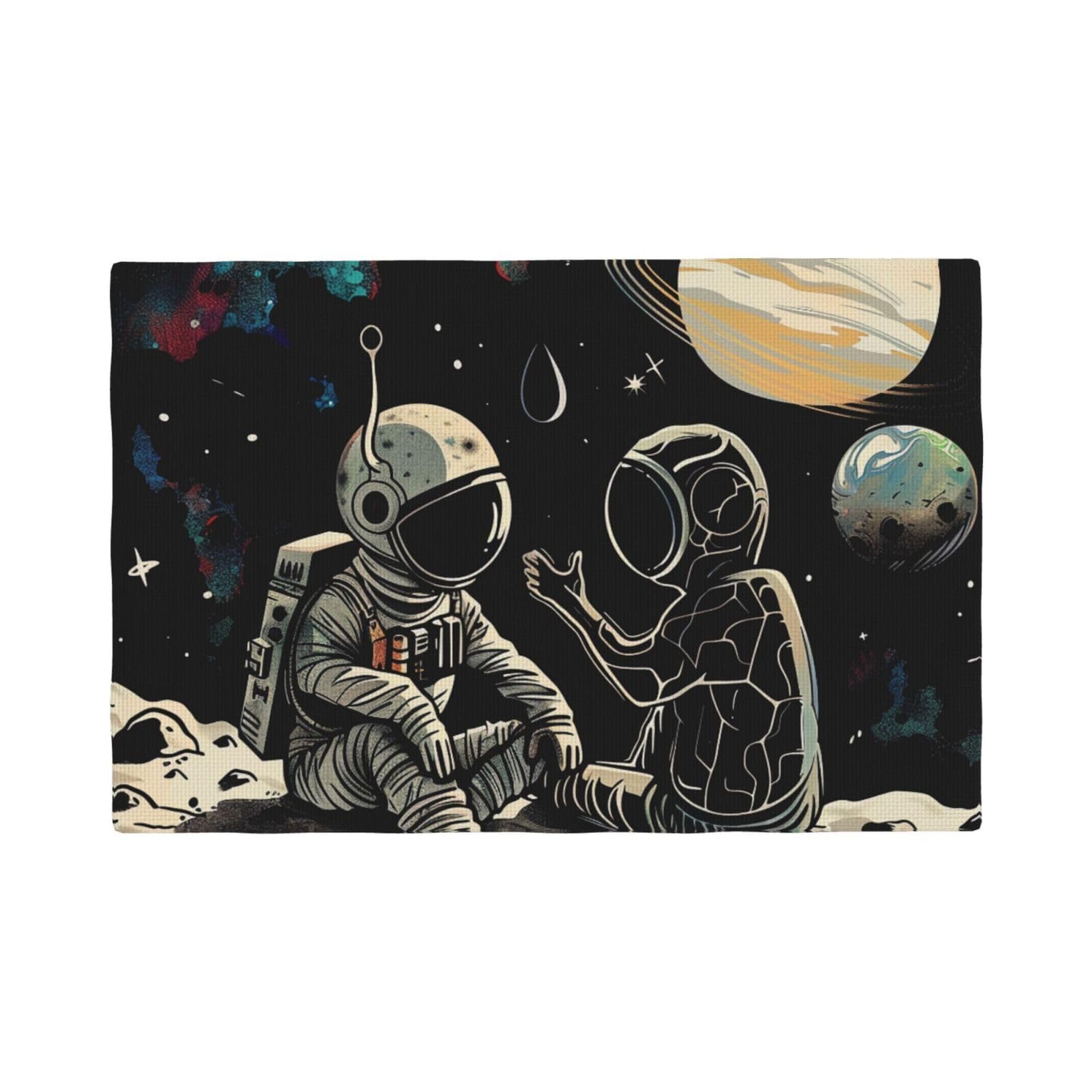 Astronaut And Alien Print Placemats Set, Heat Resistant Washable Placemat 12x18in Table Mats for Party Kitchen Dining Table Decoration Indoor Outdoor, Six Piece