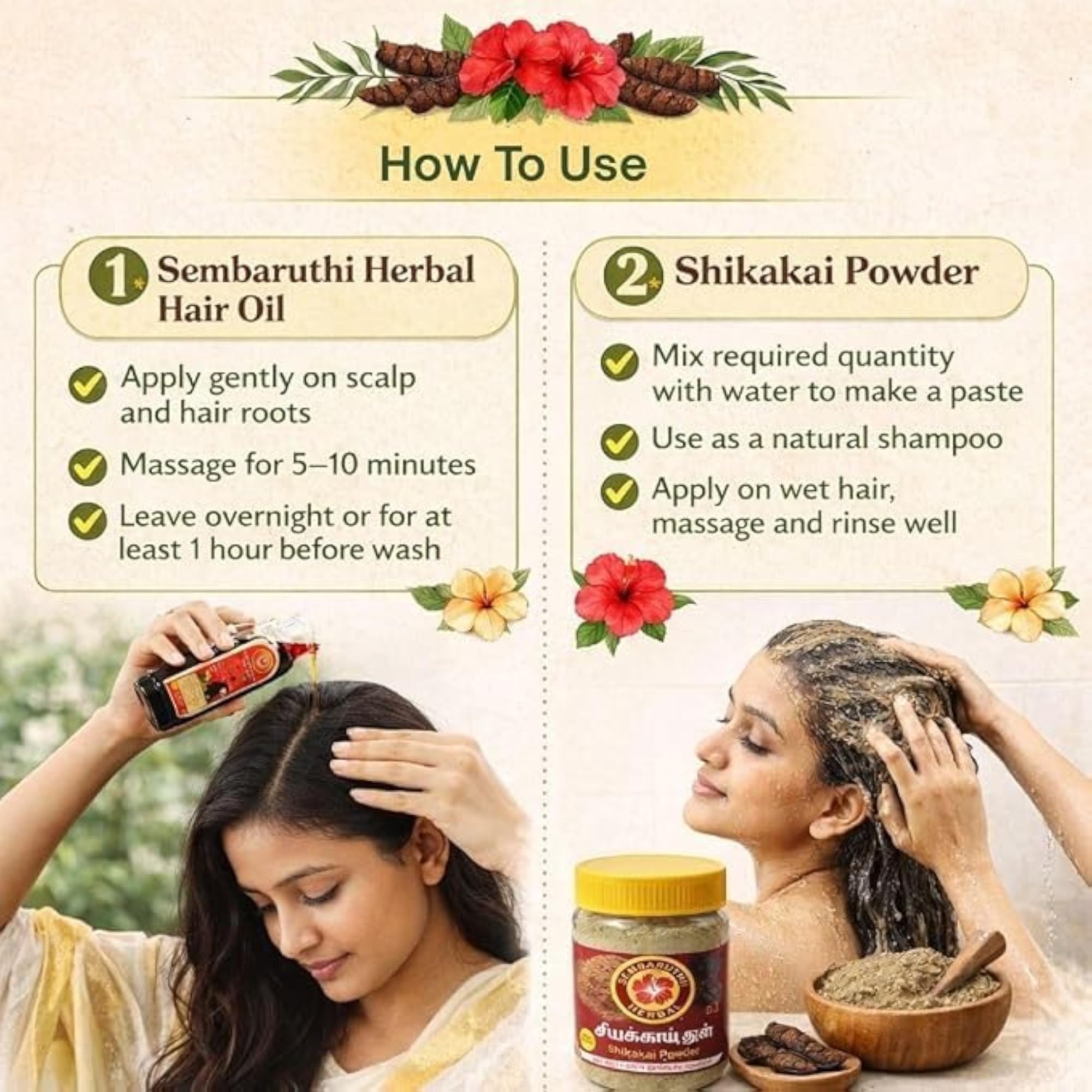 Hibiscus Hair Oil & Shikakai Powder Combo Set