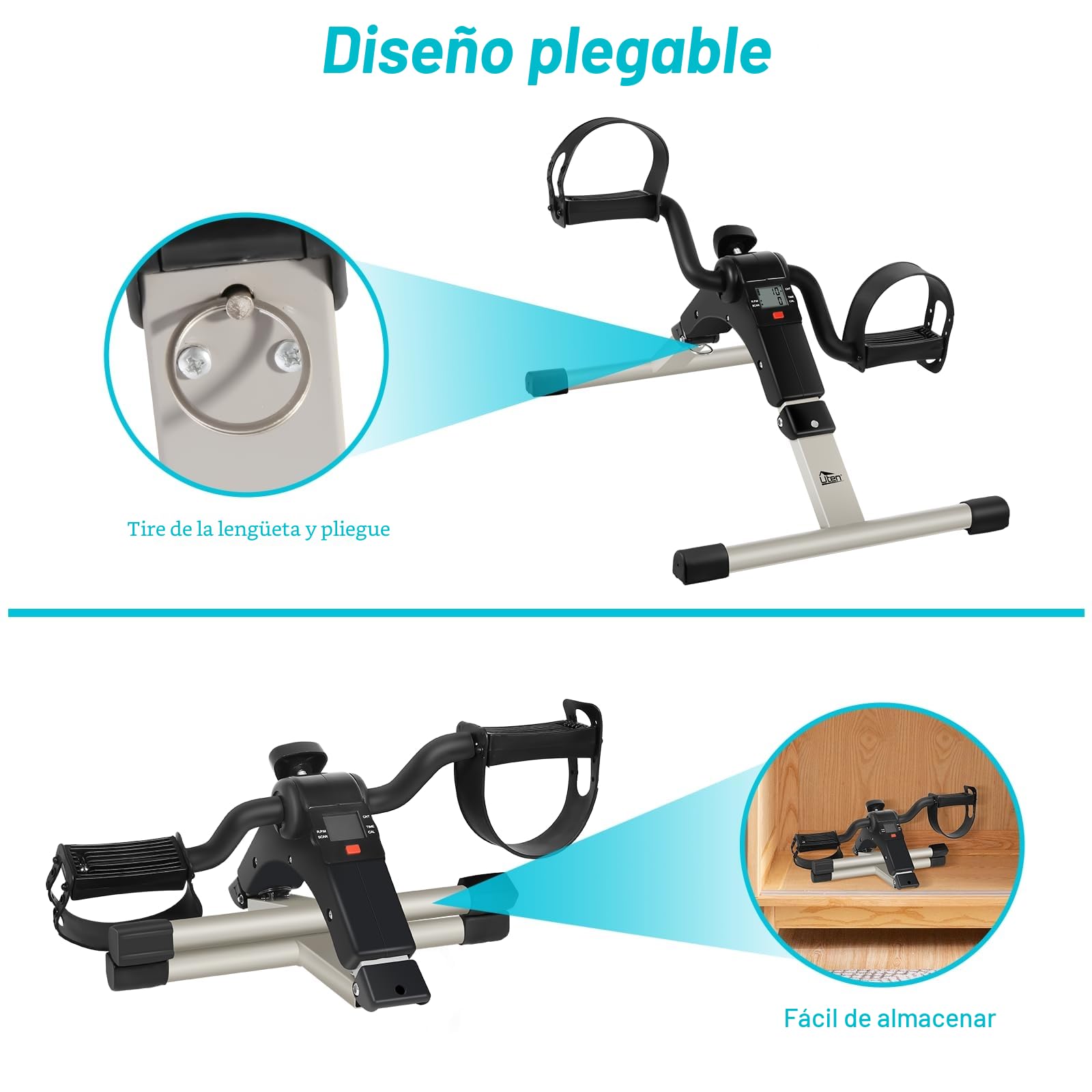 Uten Mini Pedal de Ejercicio Estaticos para Bicicleta de Ejercicio para Brazos y Piernas con Pantalla LCD y Resistencia Ajustable, Ciclo de Resistencia en Interiores Bicicleta de Ejercicio