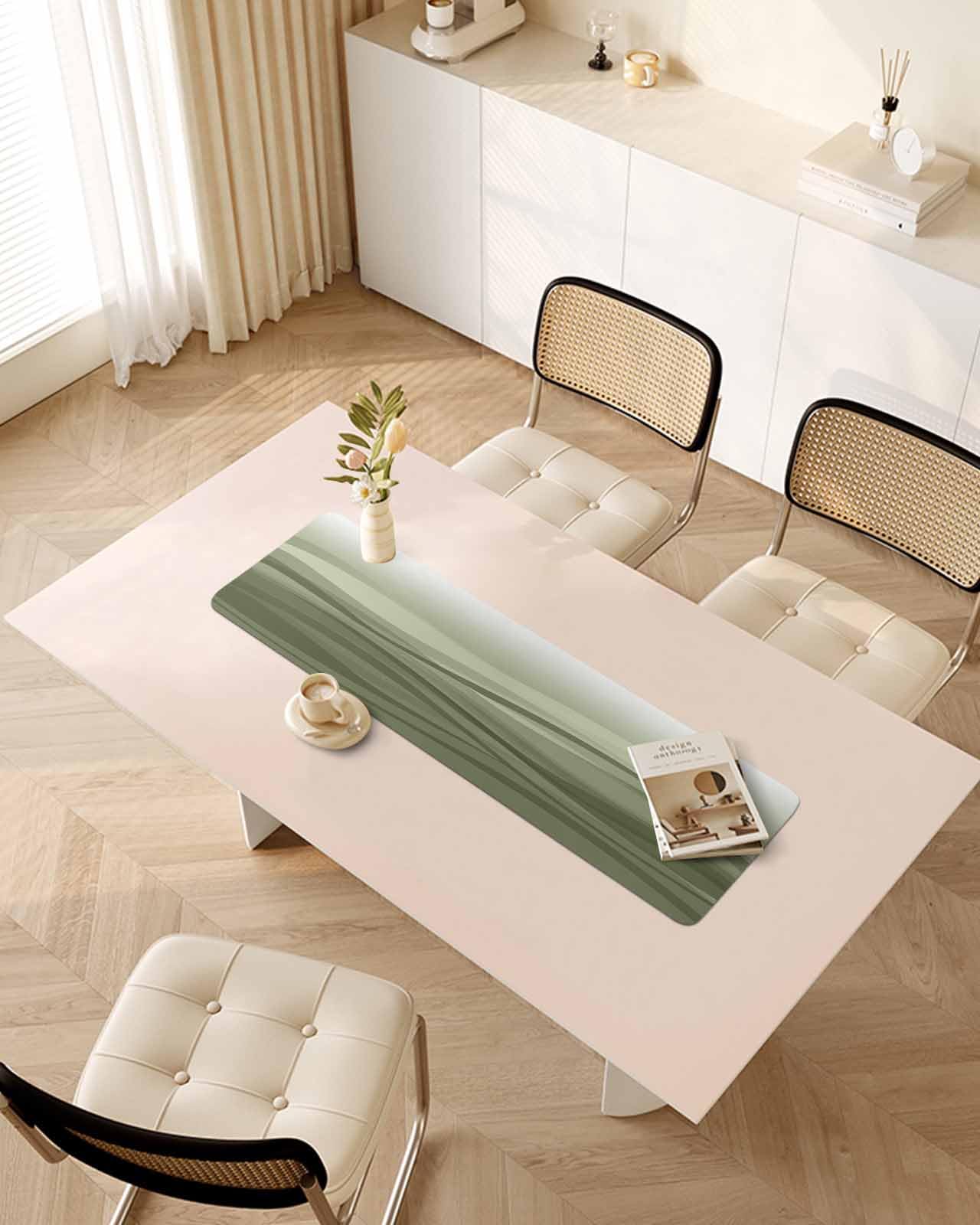 Debedcor Heat Proof Table Pads Waterproof Decorative, Sage Green Ombre Water Ripple Non-Slip Table Countertop Protector, Farmhouse Stripes Insulation Mat for Kitchen Room, 40 x 12 Inches