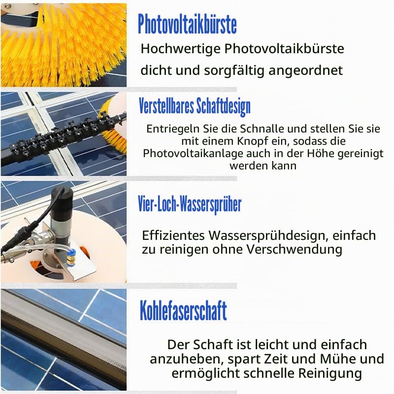WEIMILOR Trocken- und Wasserreinigungsausrüstung, Teleskopstab-Rotationsbürste für Solarmodule, PV-Modul auf Gitter, Reinigung von Solarrobotern,5m