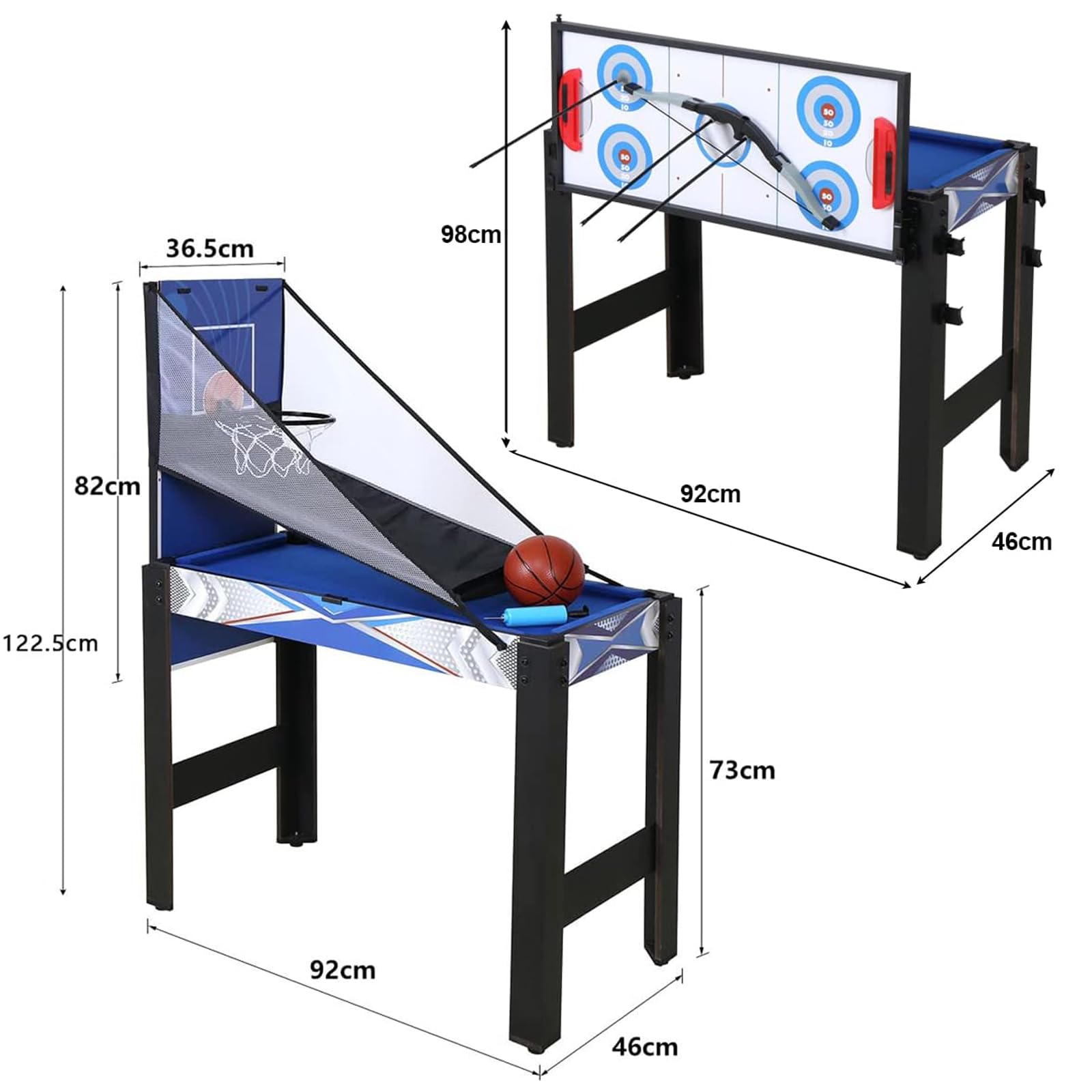Multifunktionstischspiel Spieletisch 5 in 1 Tischspiel inklusive Billardtisch Basketball Tischtennis Hockey Pfeil und Boge 92cm*46cm*73cm