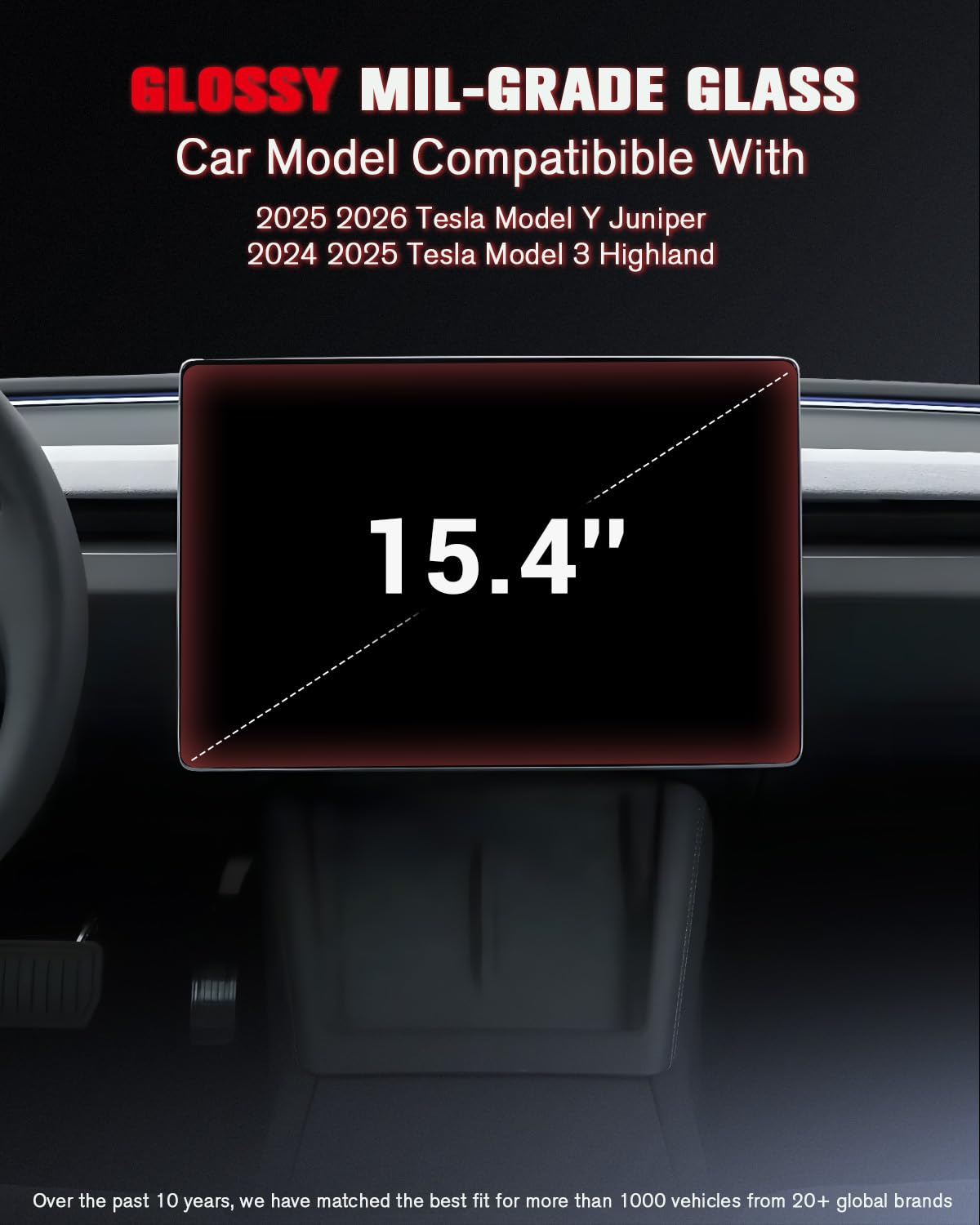 ASZSK Pellicola protettiva opaca per Tesla Model Y 2025 accessori Juniper e modello 3 Highland 2024-2026 [antiriflesso], dimensioni 15,4" e 8", vetro temperato 9H, con kit di montaggio