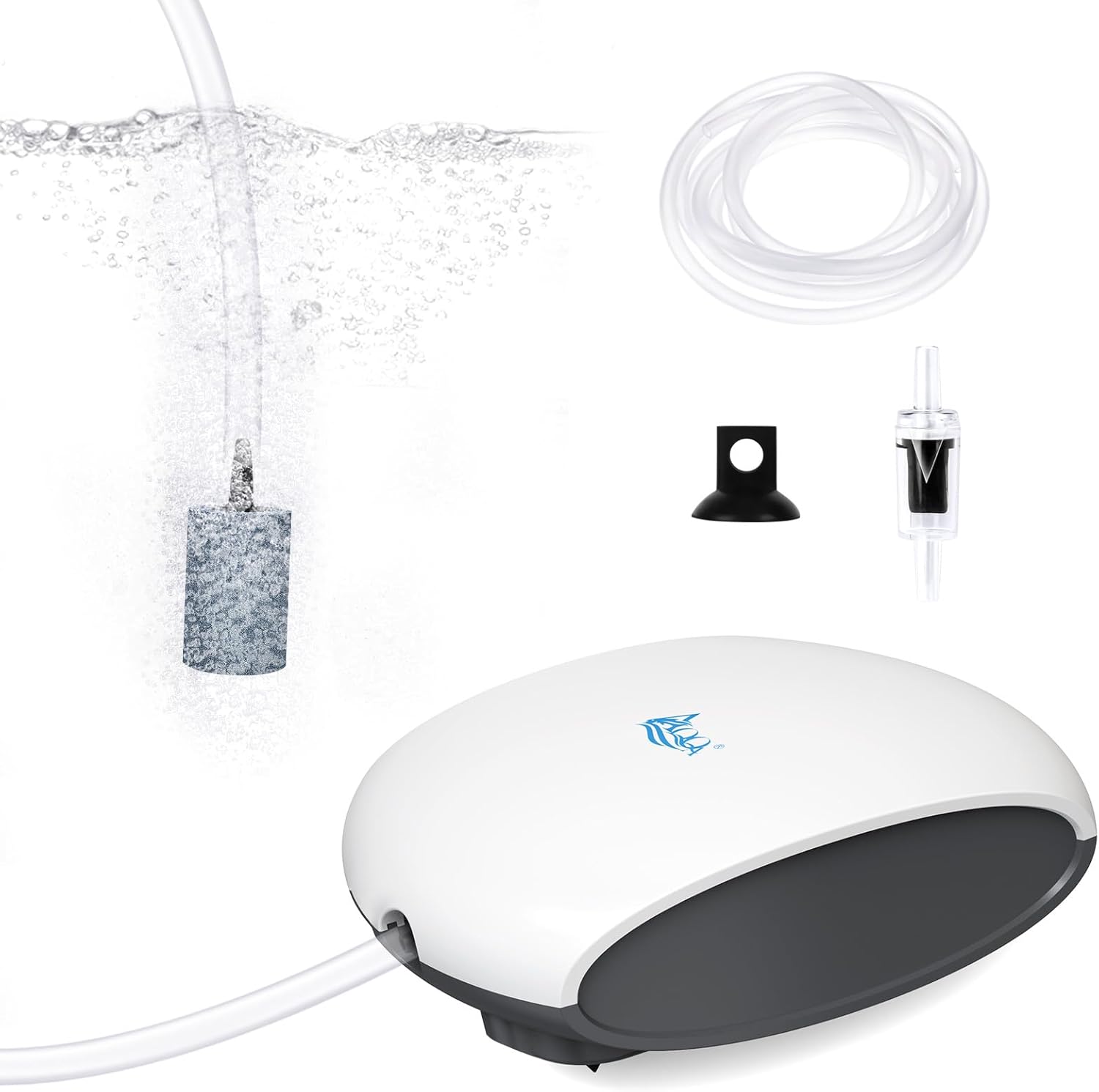 AQQA Aquarium Air Pump Quiet Fish Tank Aerator Pump Fish Oxygen Pump with Air Tubes Air Stones & Check Valve (3W for Up to 60 Gal)