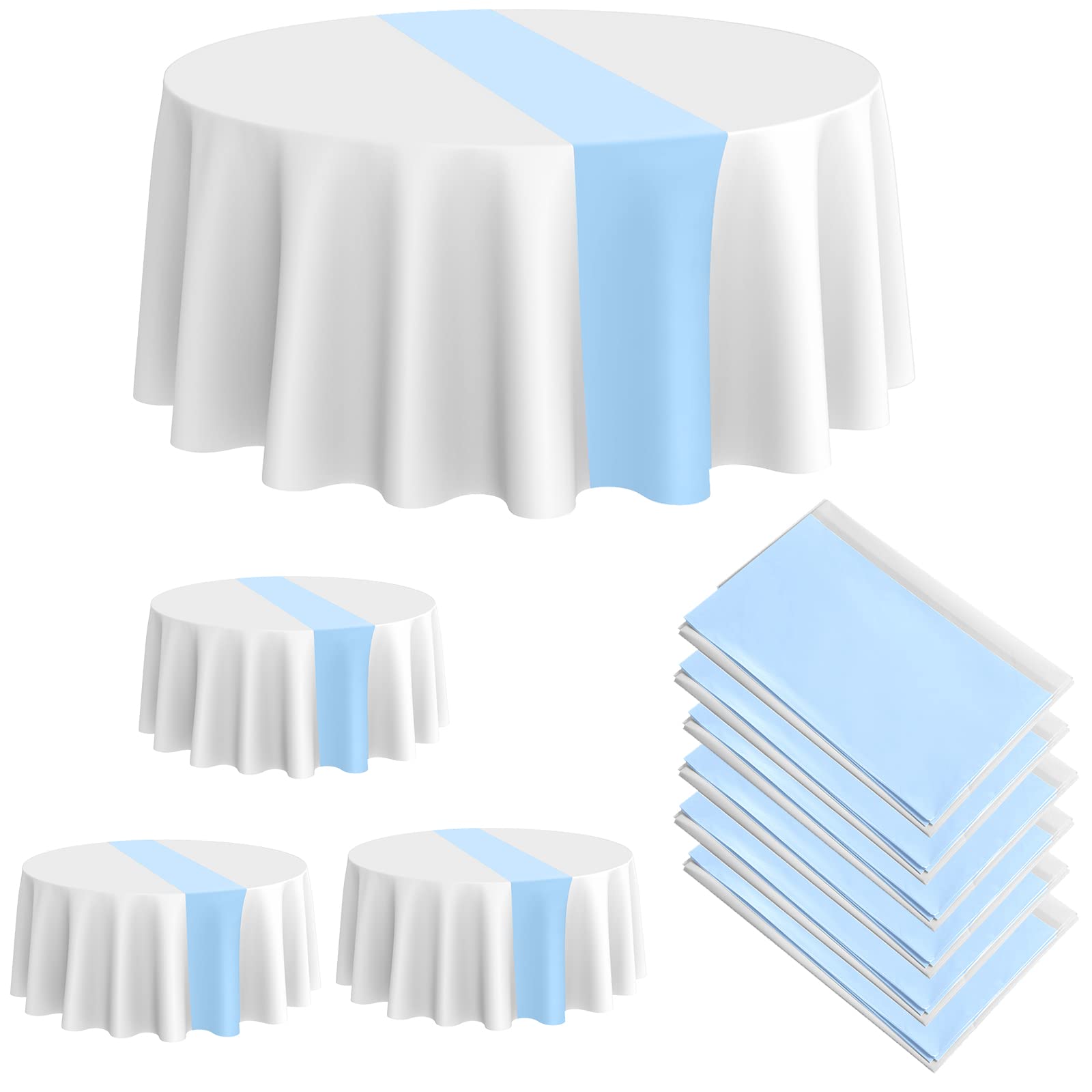 Oudain 6 Pcs Round Plastic Disposable Tablecloth 84 Inch Stain and Wrinkle Resistant Table Cover Tablecloths for Graduation Birthday Party Wedding