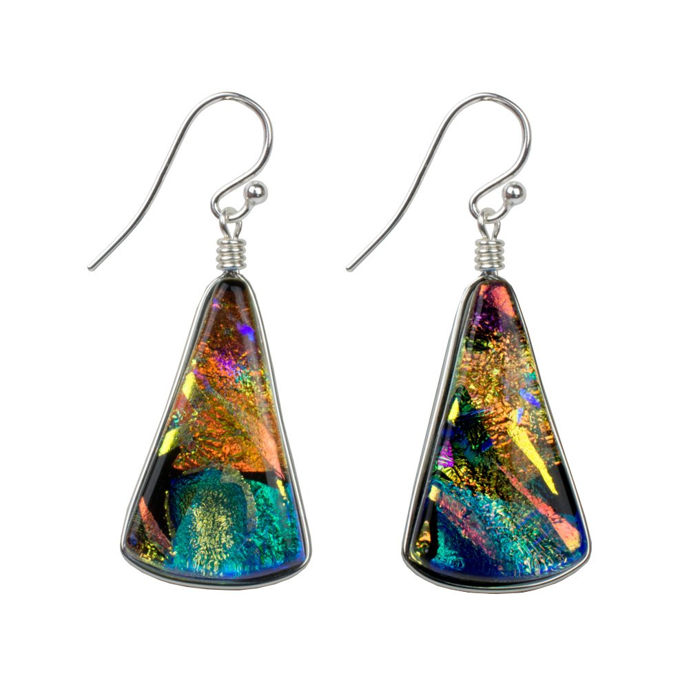 Window Waterfalls Earrings by Nickel Smart - Nickel Free Dichroic Glass Dangles, Made in the USA