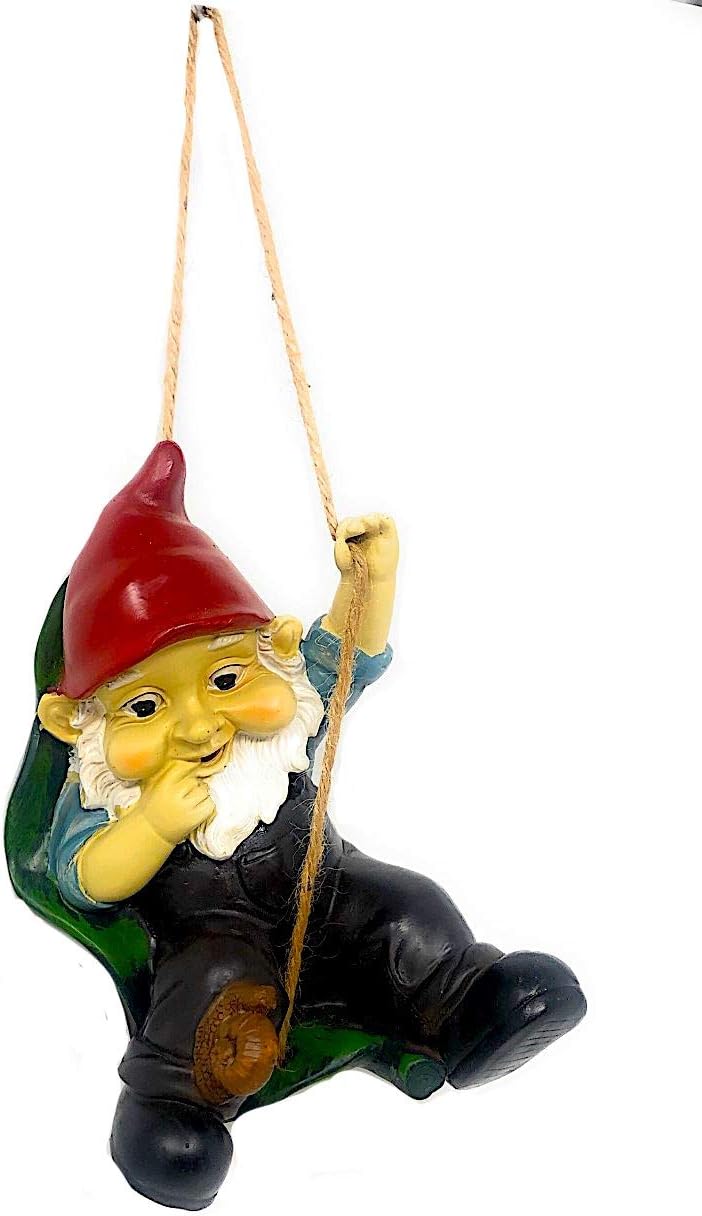 Swinging Garden Gnome Outdoor Indoor Statue Decor Funny Yard Patio Porch Ornament (Gnome & Snail)