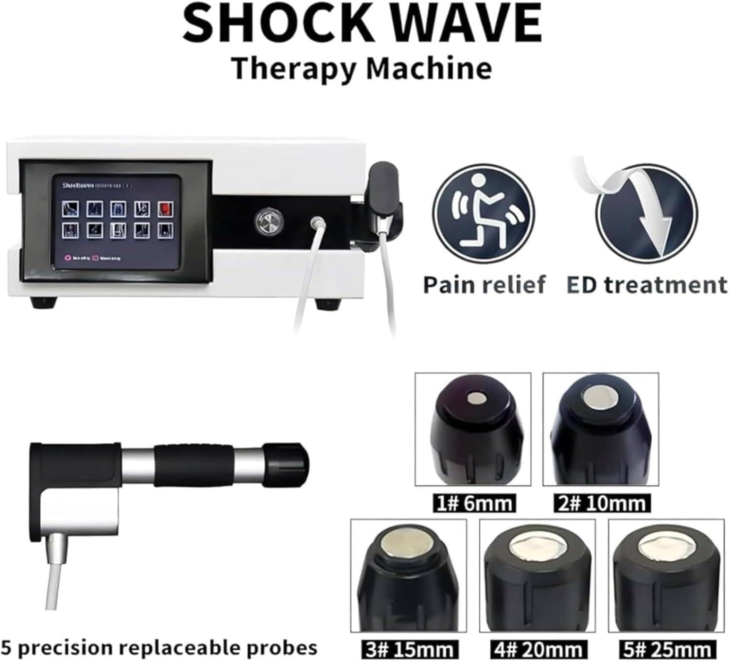 Dispositivo per terapia a onde d'urto,macchina per fisioterapia a onde d'urto,apparecchio per terapia extracorporea a onde d'urto, con schermo touchscreen LCD,per il sollievo dal dolore alla schiena C