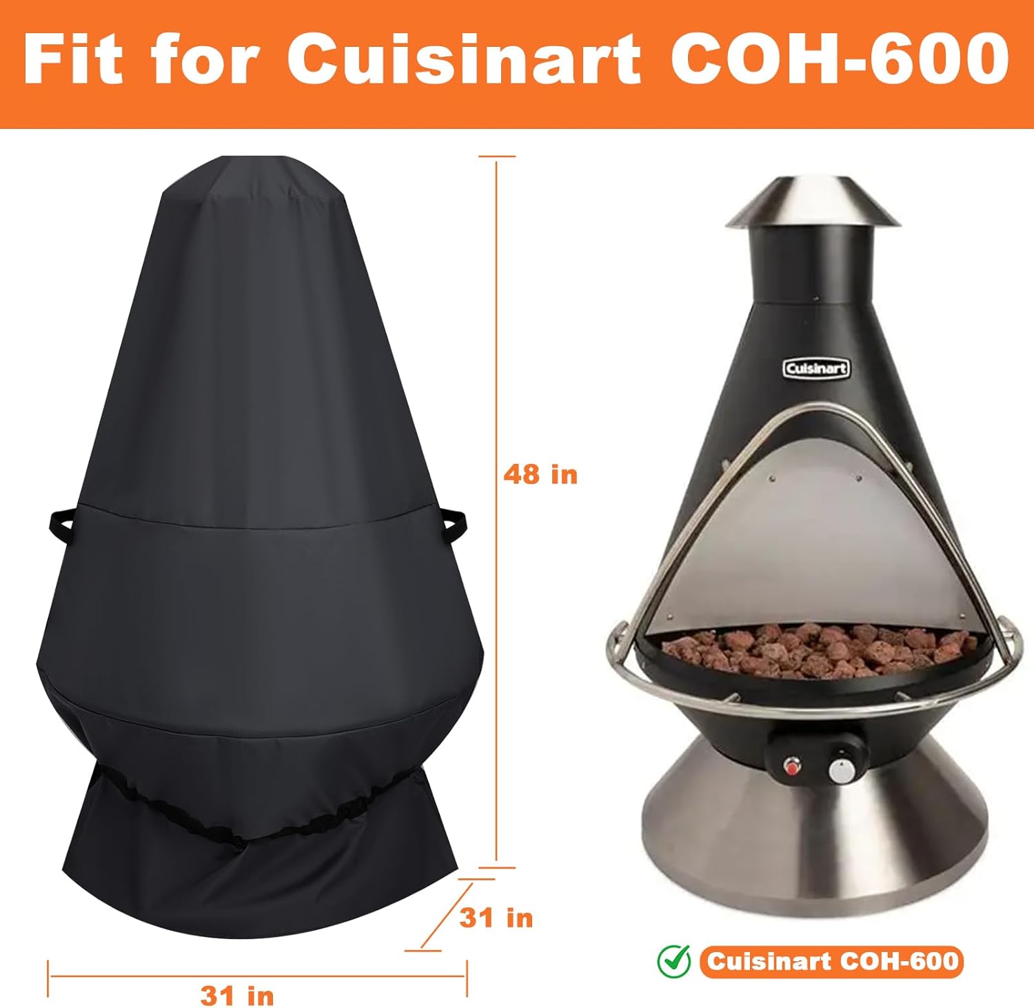 Fire Pit Heater Cover for Cuisinart COH-600 Chimenea Propane, 31"x 31"x 48" Cuisinart CHC-601 Chimenea Waterproof Snowproof Heater Cover, 600D Patio Heater Covers