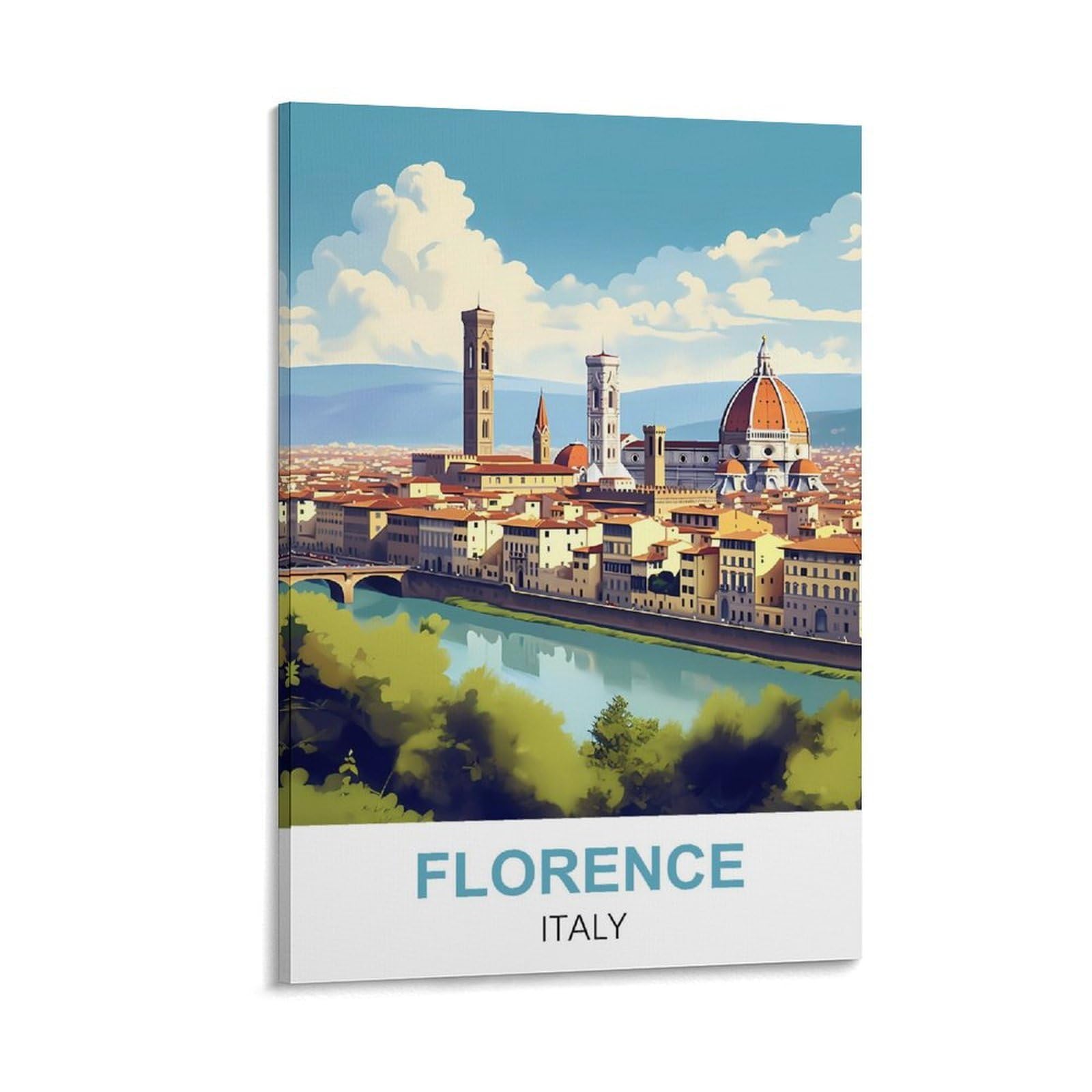 Hnrojico Frame-Style Florence Italy Vintage Travel Poster 16X24inch(40X60cm) Canvas Wall Art Poster Prints