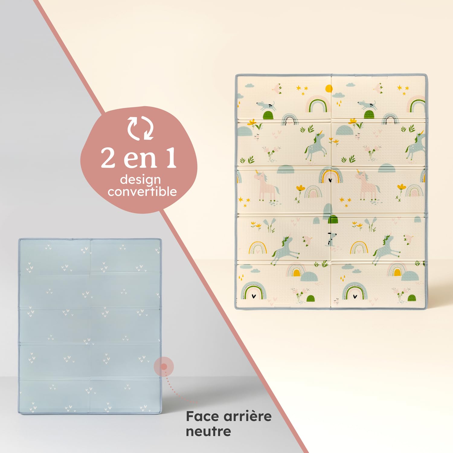 Laleni Tapis d’éveil bébé 120 x 150 x 1 cm – imperméable, pliable et réversible – épais, antidérapant et doux – pour intérieur/extérieur – motif arc-en-ciel