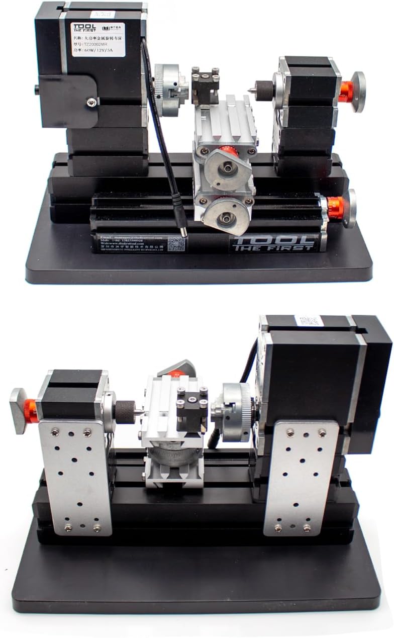 Mini Metal Rotating Lathe Machine Mini DIY Machine High Power DIY CNC Wood Lathe Tools 12000r/min 60W with Adapter Big Power Mini Lathe for Students DIY Works DIY Tools Best Chrildren'S Gift