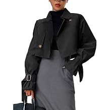 Kedera Womens Cropped Trench Coat Double Breasted Long Sleeve Lapel Jacket