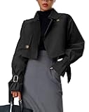 Women's Cropped Trench Coat Long Sleeve Casual Jacket Classic Double-Breasted Lapel Overcoat Fashion Outerwear