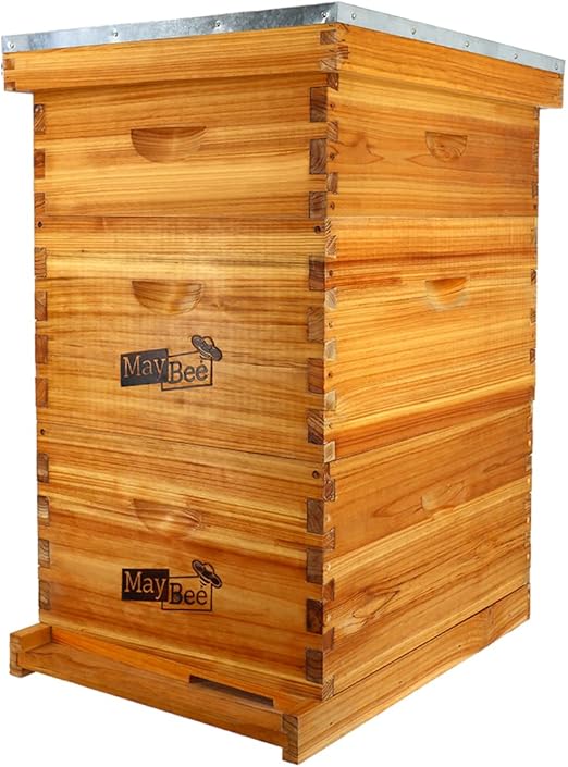 10-Frame Langstroth Beehive Dipped in 100% Beeswax, Complete Bee Hives and Supplies Starter Kit Includes 2 Deep Hive Bee Boxes and 1 Bee Hive Super with Beehive Frames and Foundations