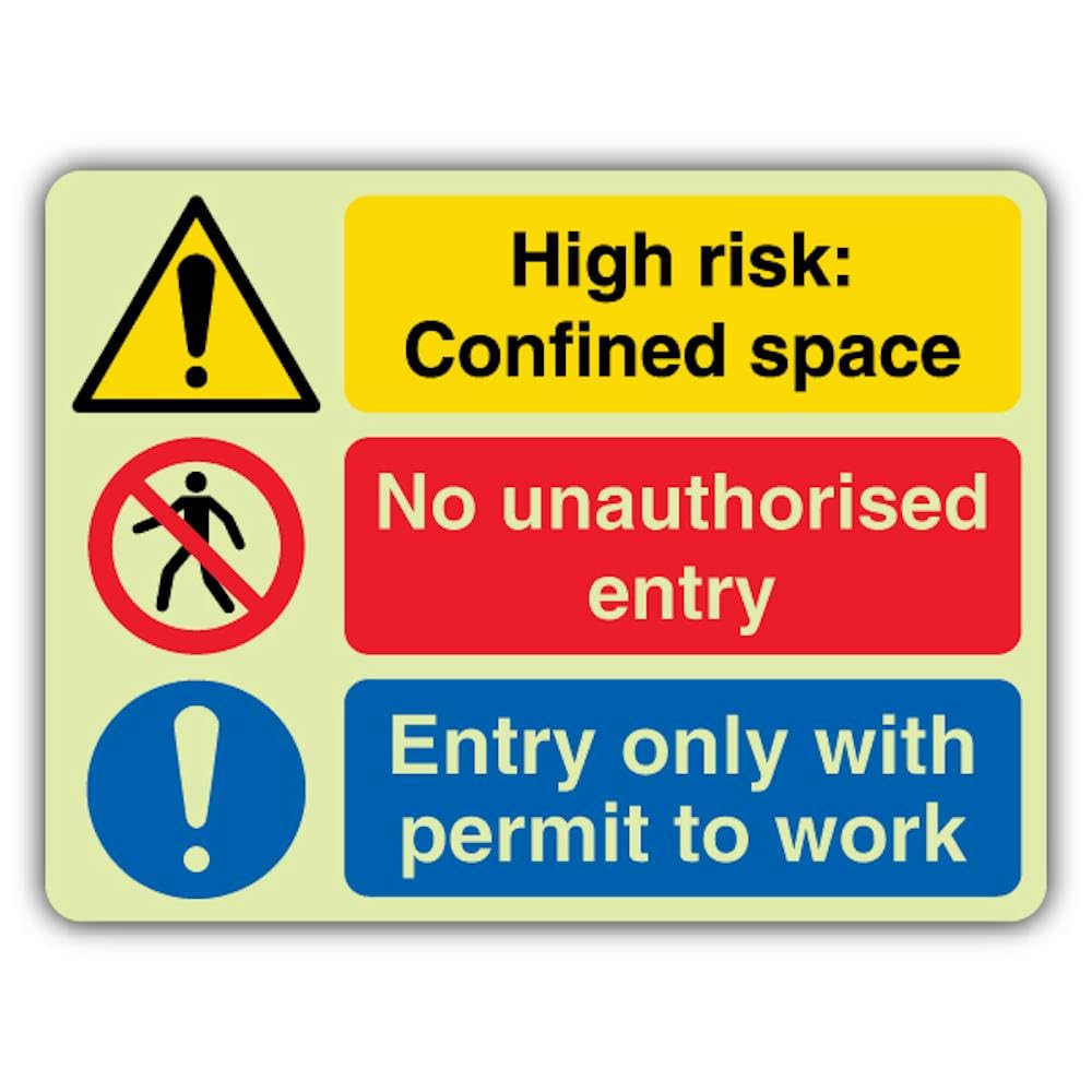 V Safety - Señal de seguridad que brilla en la oscuridad con texto en inglés "No Unauthorised Entry" - Permit To Work - 800 x 600 mm - Vinilo autoadhesivo de doble brillo - Señalización de advertencia