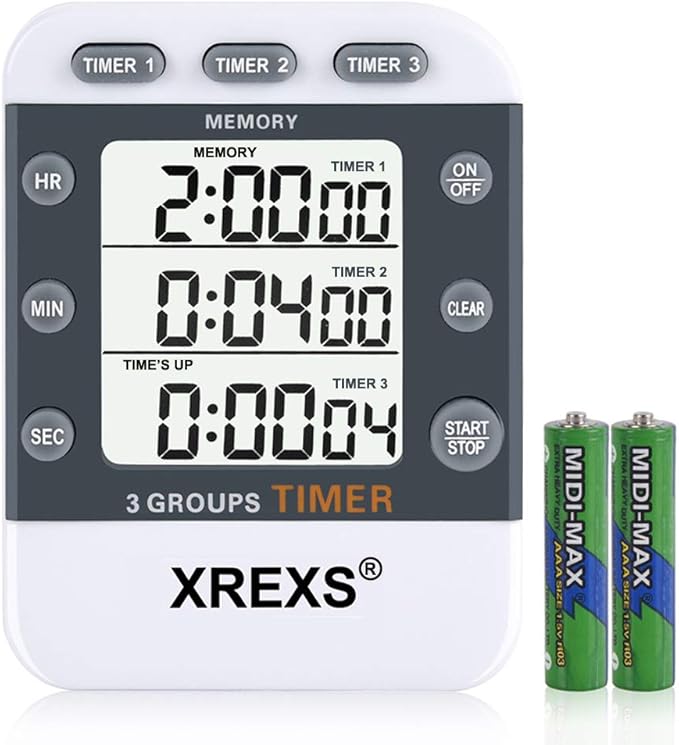 XREXS Digital Kitchen Timer, 3 Channels Countdown Countup