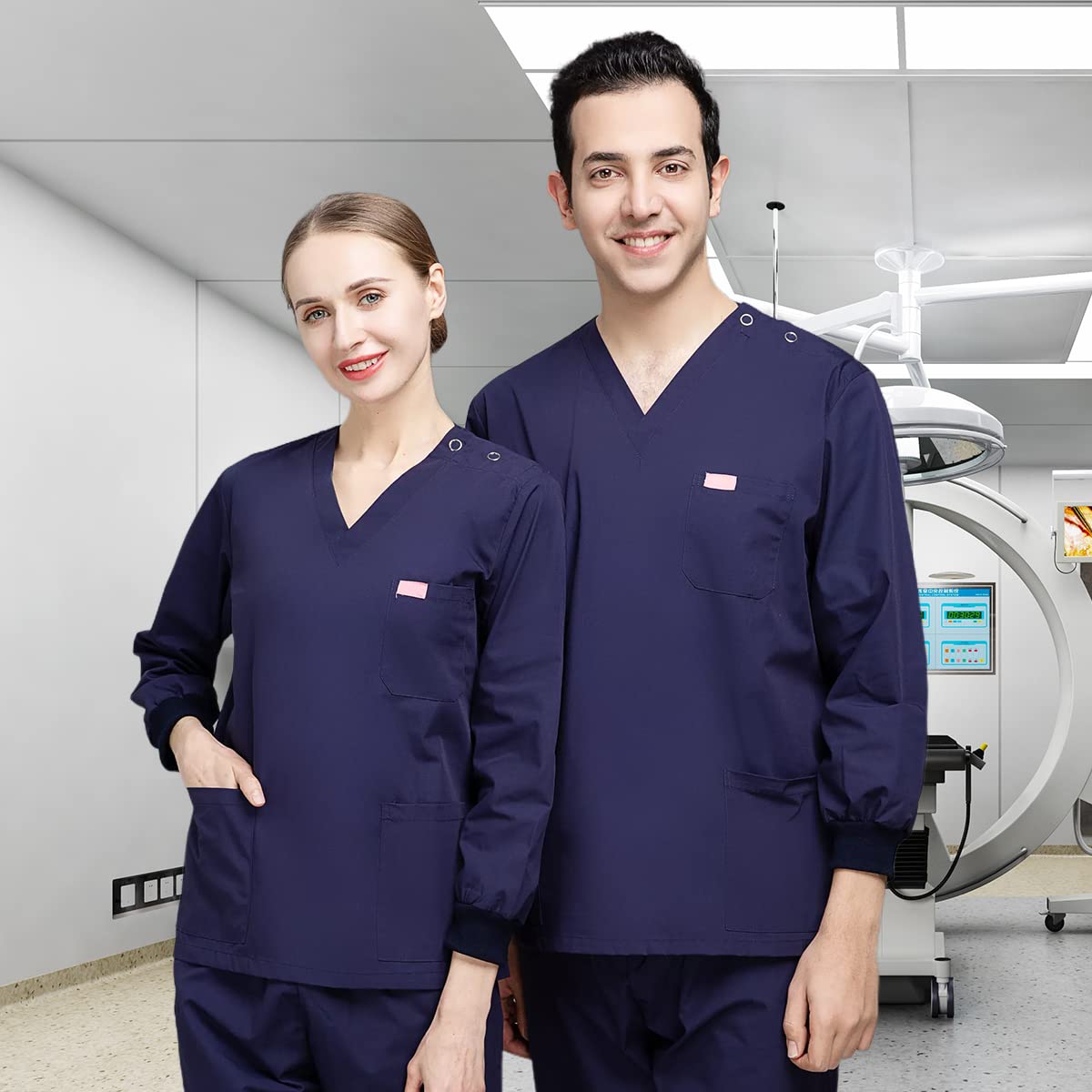 niaahinn Unsex Long Sleeve Scrub Top with Classic V-Neck Medical Under Scrub Stretch T-Shirt for Men & Women (Black,Small,Small)